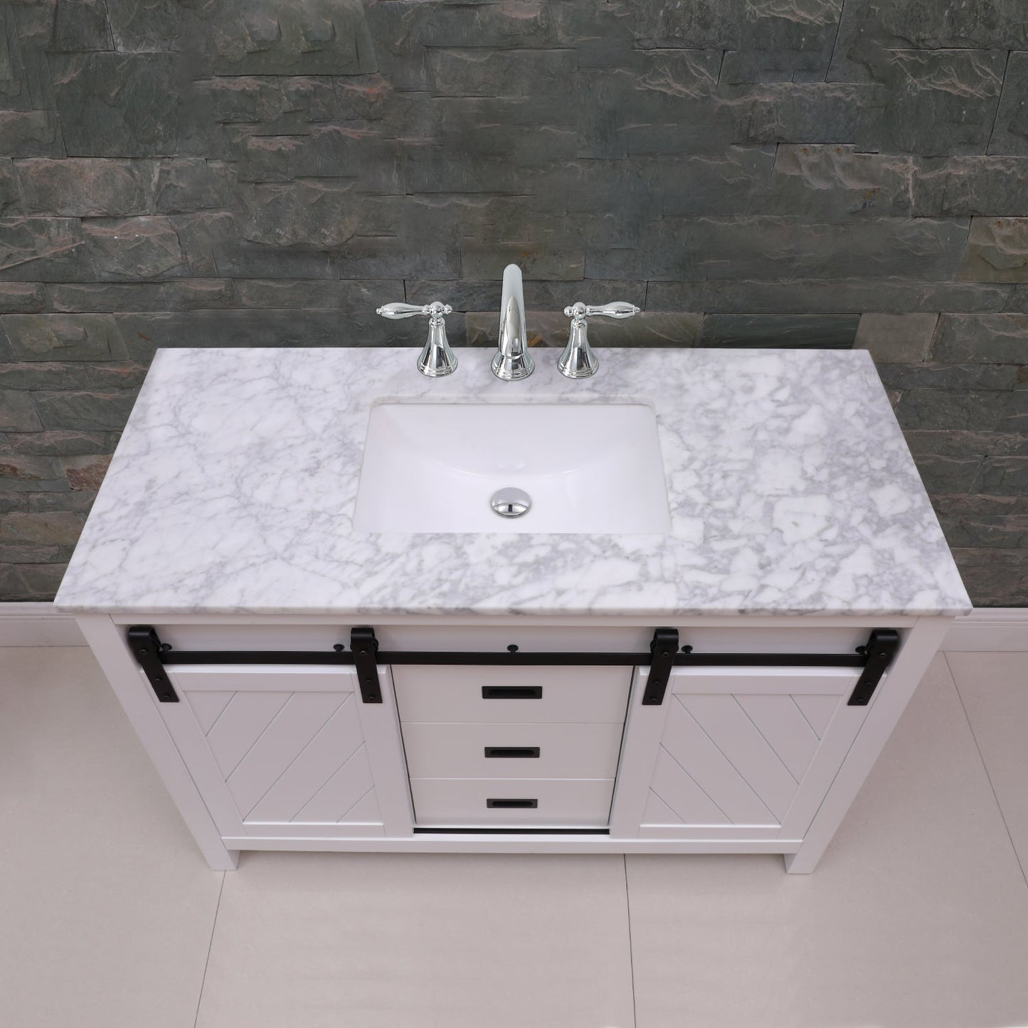 Kinsley 48" Single Bathroom Vanity Set in White and Carrara White Marble Countertop without Mirror