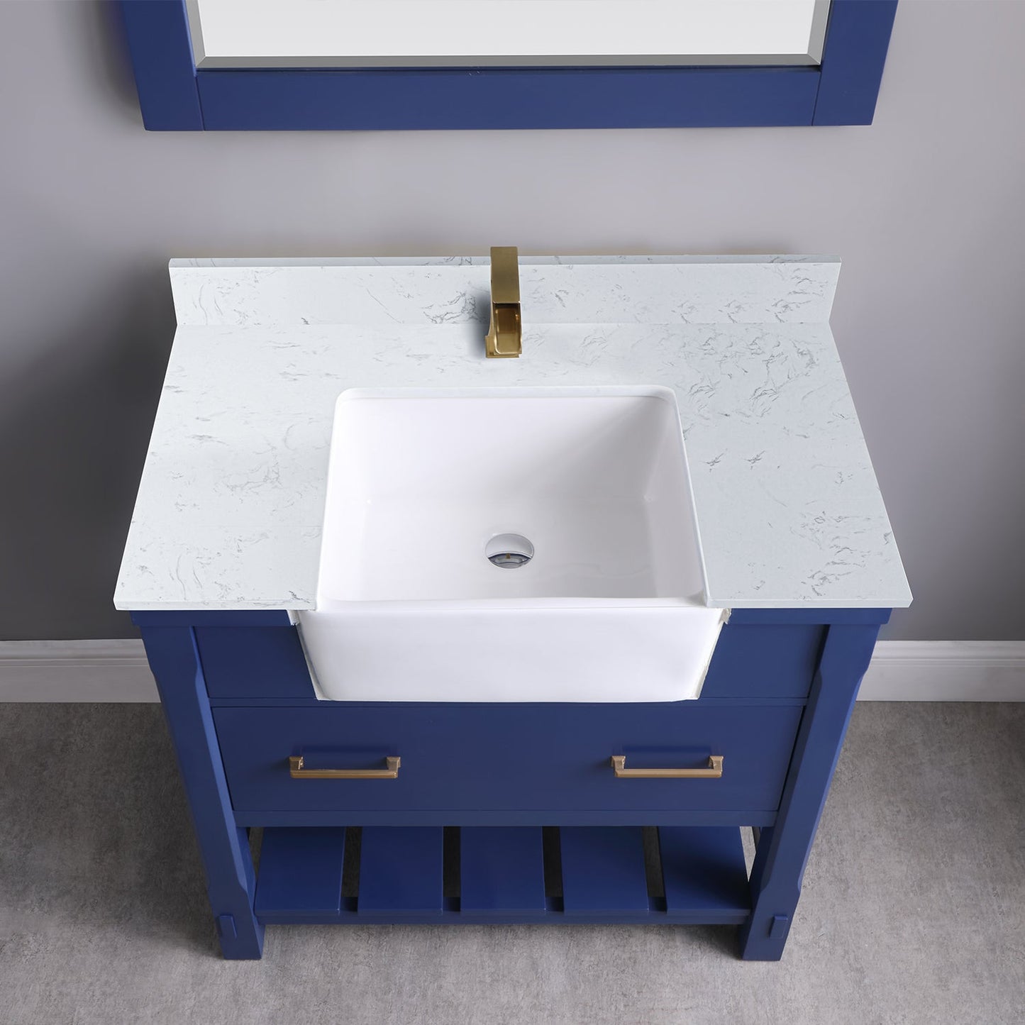 Georgia 36" Single Bathroom Vanity Set in Jewelry Blue and Aosta White Composite Stone Top with White Farmhouse Basin without Mirror