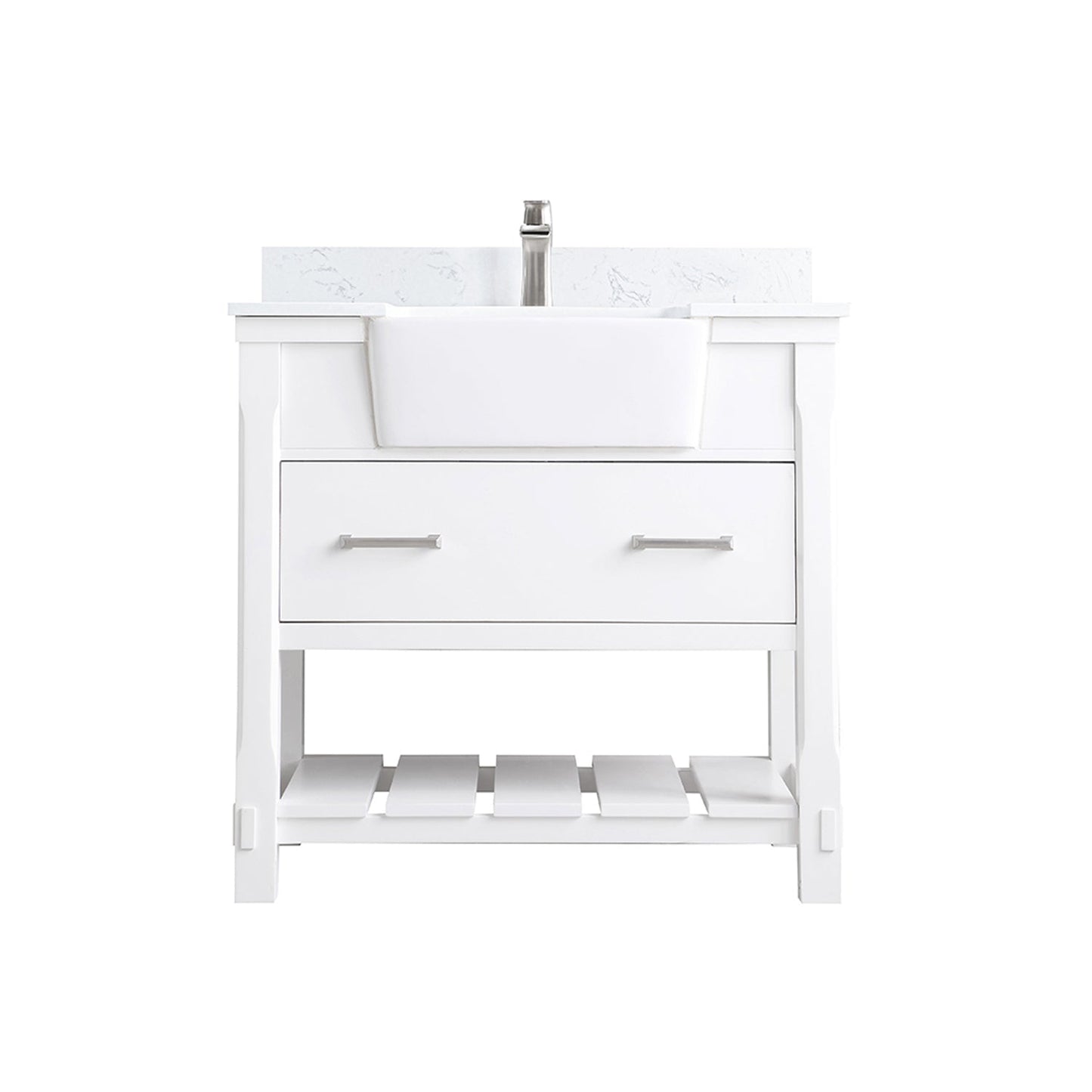 Georgia 36" Single Bathroom Vanity Set in White and Aosta White Composite Stone Top with White Farmhouse Basin without Mirror