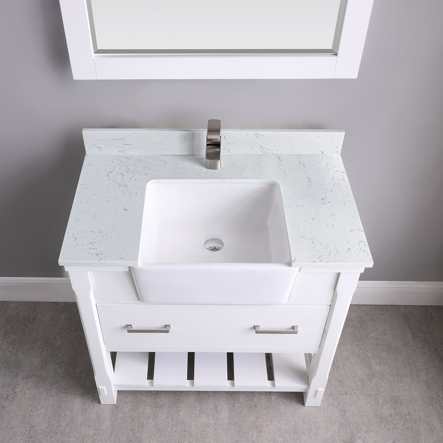 Georgia 36" Single Bathroom Vanity Set in White and Aosta White Composite Stone Top with White Farmhouse Basin without Mirror