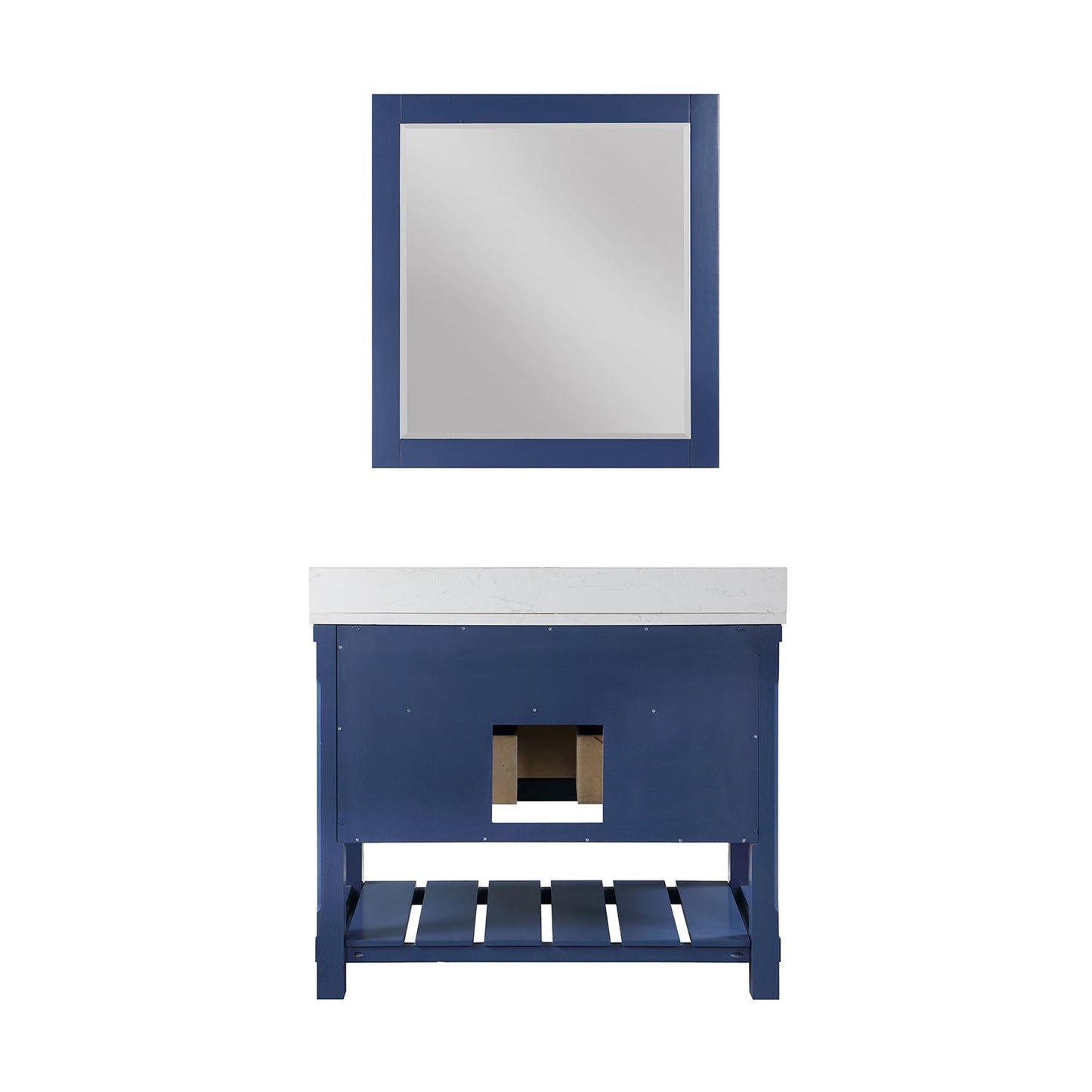 Georgia 42" Single Bathroom Vanity Set in Jewelry Blue and Aosta White Composite Stone Top with White Farmhouse Basin with Mirror