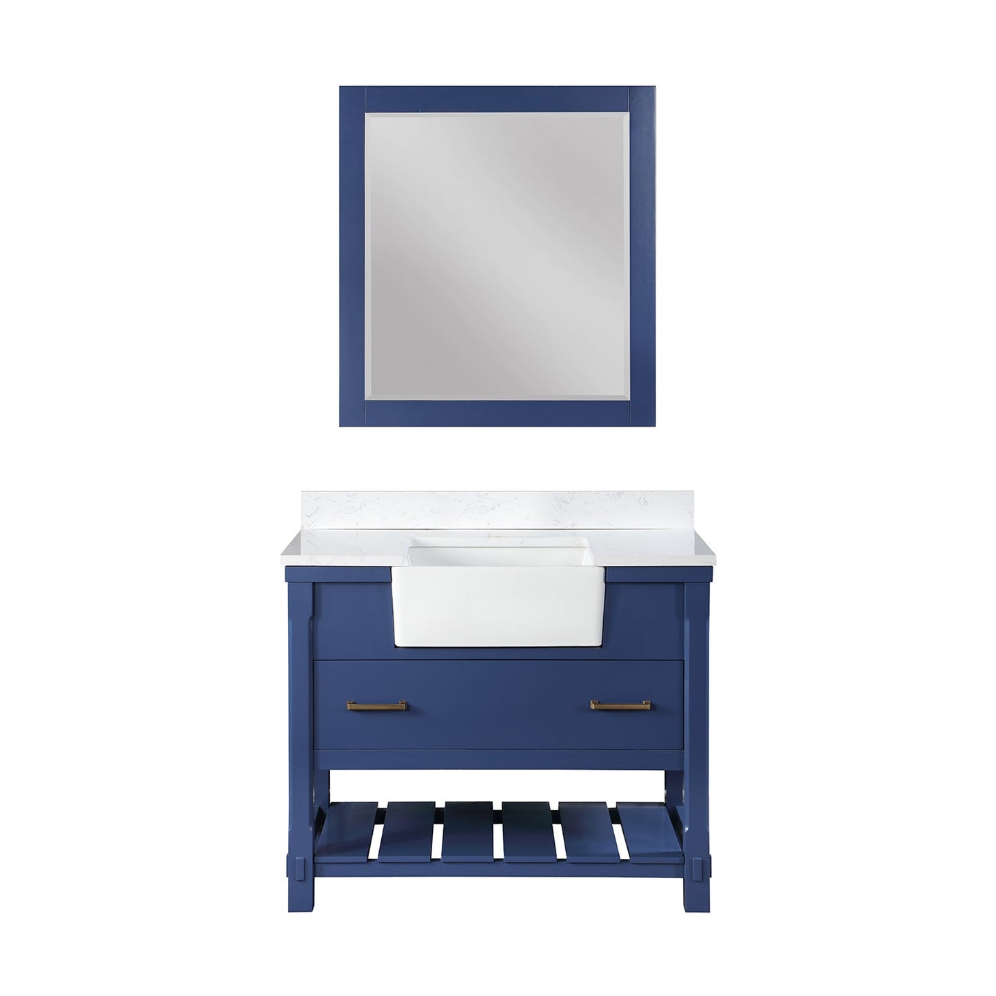 Georgia 42" Single Bathroom Vanity Set in Jewelry Blue and Aosta White Composite Stone Top with White Farmhouse Basin with Mirror