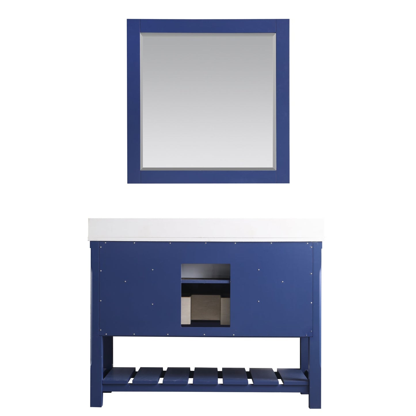 Georgia 48" Single Bathroom Vanity Set in Jewelry Blue and Aosta White Composite Stone Top with White Farmhouse Basin with Mirror