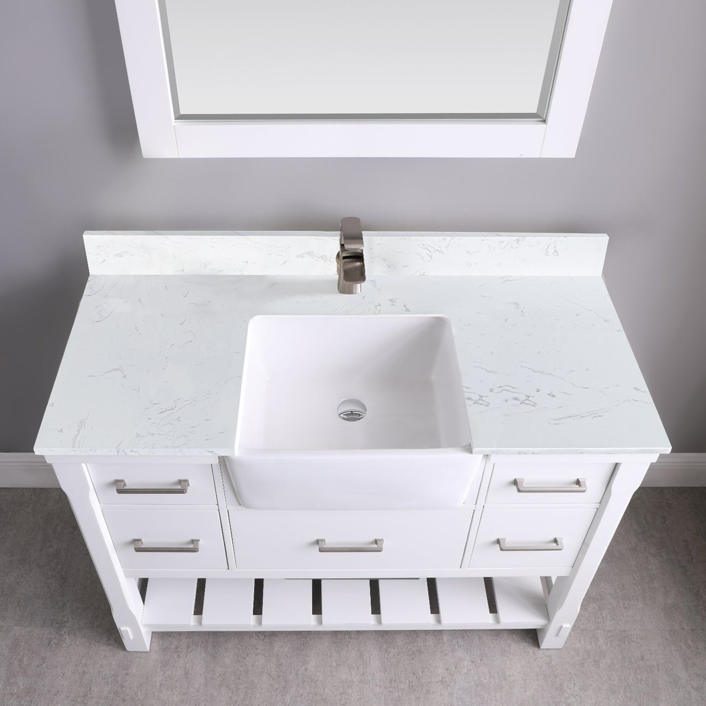 Georgia 48" Single Bathroom Vanity Set in White and Aosta White Composite Stone Top with White Farmhouse Basin without Mirror