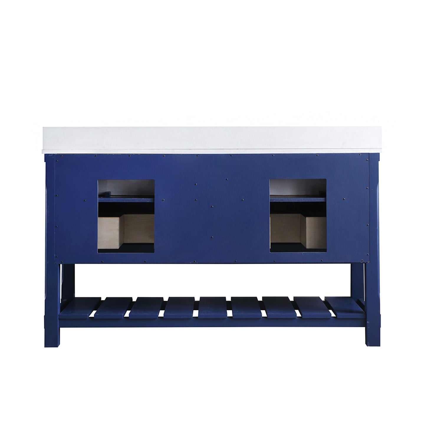 Georgia 60" Double Bathroom Vanity Set in Jewelry Blue and Aosta White Composite Stone Top with White Farmhouse Basin without Mirror