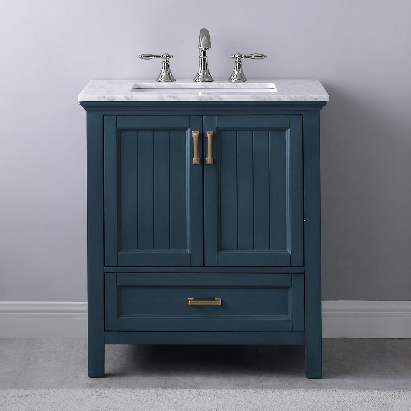 Isla 30" Single Bathroom Vanity Set in Classic Blue and Carrara White Marble Countertop without Mirror