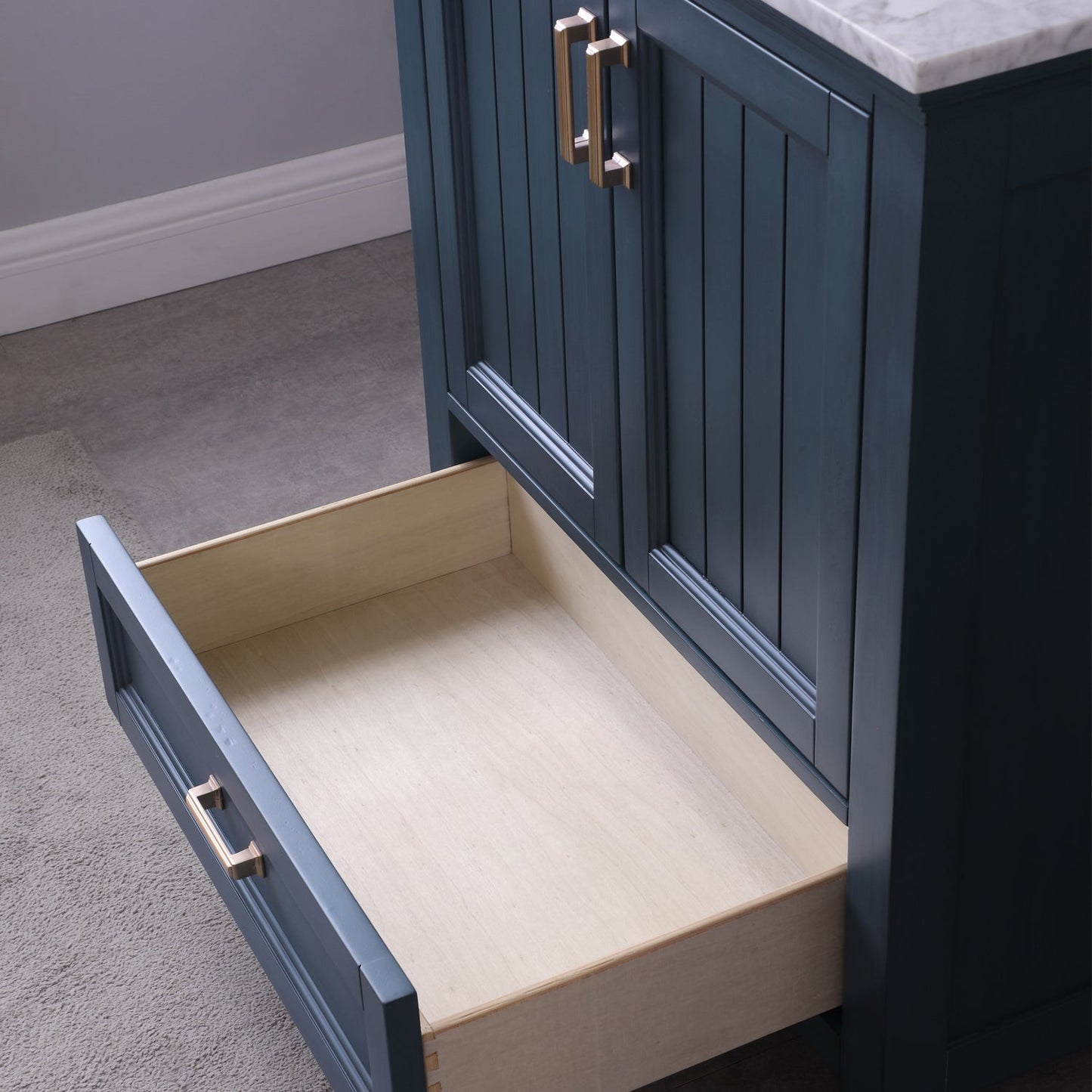 Isla 30" Single Bathroom Vanity Set in Classic Blue and Carrara White Marble Countertop without Mirror