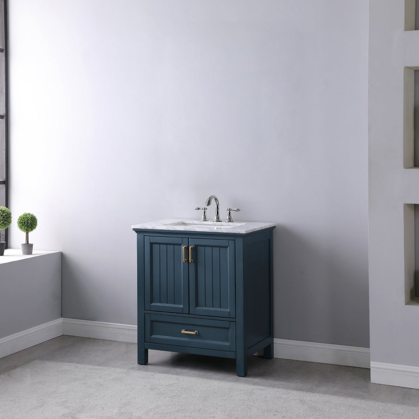 Isla 30" Single Bathroom Vanity Set in Classic Blue and Carrara White Marble Countertop without Mirror