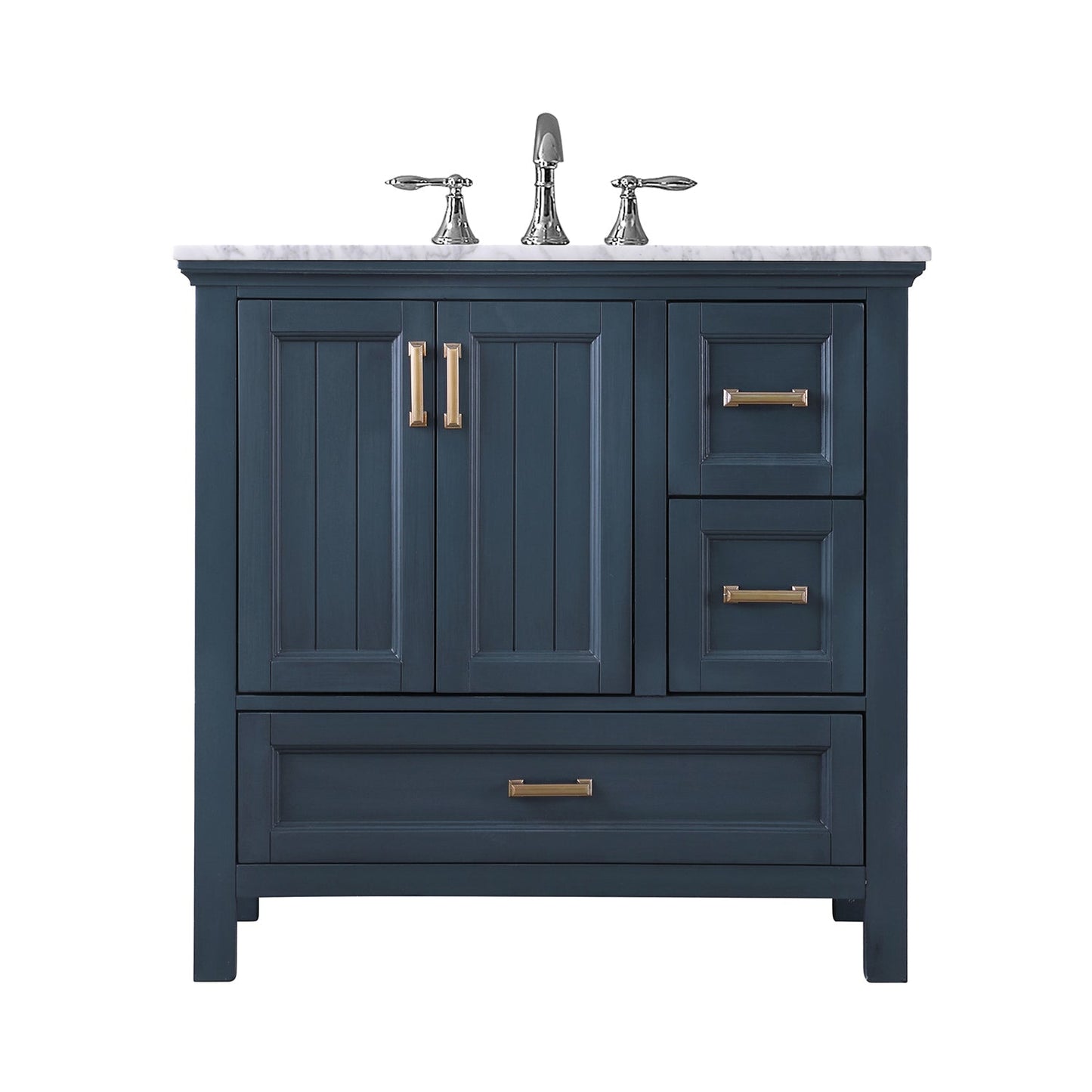 Isla 36" Single Bathroom Vanity Set in Classic Blue and Carrara White Marble Countertop without Mirror