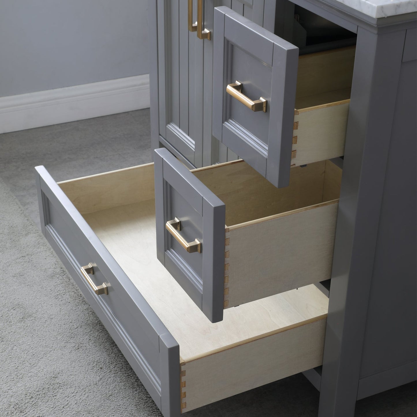 Isla 36" Single Bathroom Vanity Set in Gray and Carrara White Marble Countertop without Mirror