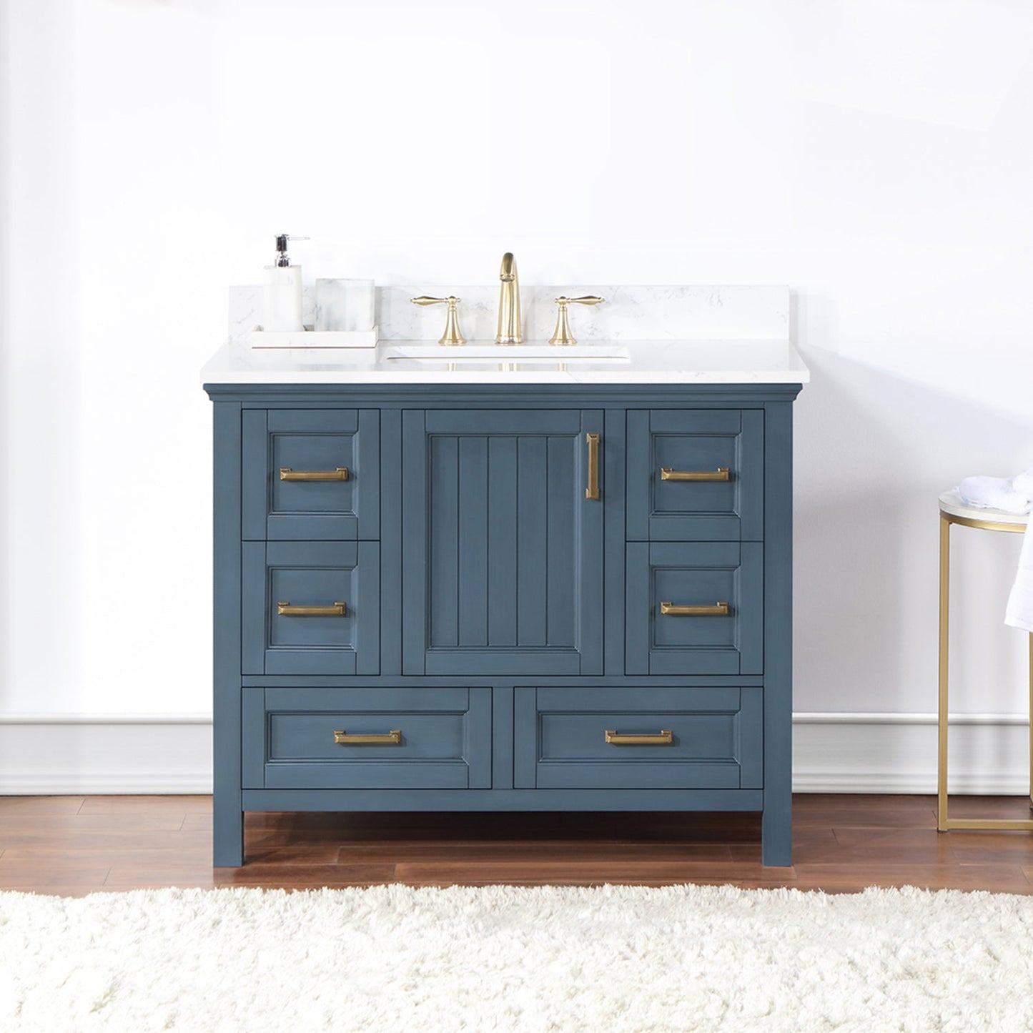 Isla 42" Single Bathroom Vanity Set in Classic Blue and Aosta White Engineered Stone Countertop without Mirror