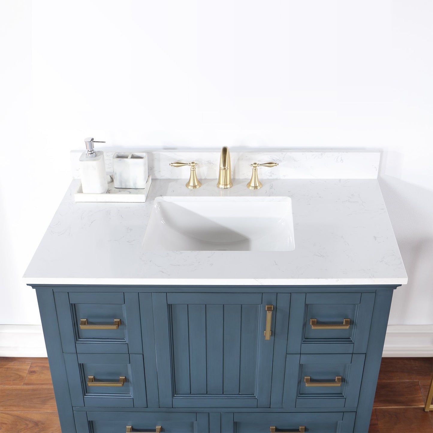 Isla 42" Single Bathroom Vanity Set in Classic Blue and Aosta White Engineered Stone Countertop without Mirror