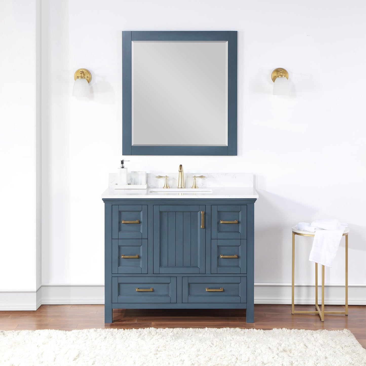 Isla 42" Single Bathroom Vanity Set in Classic Blue and Aosta White Engineered Stone Countertop with Mirror