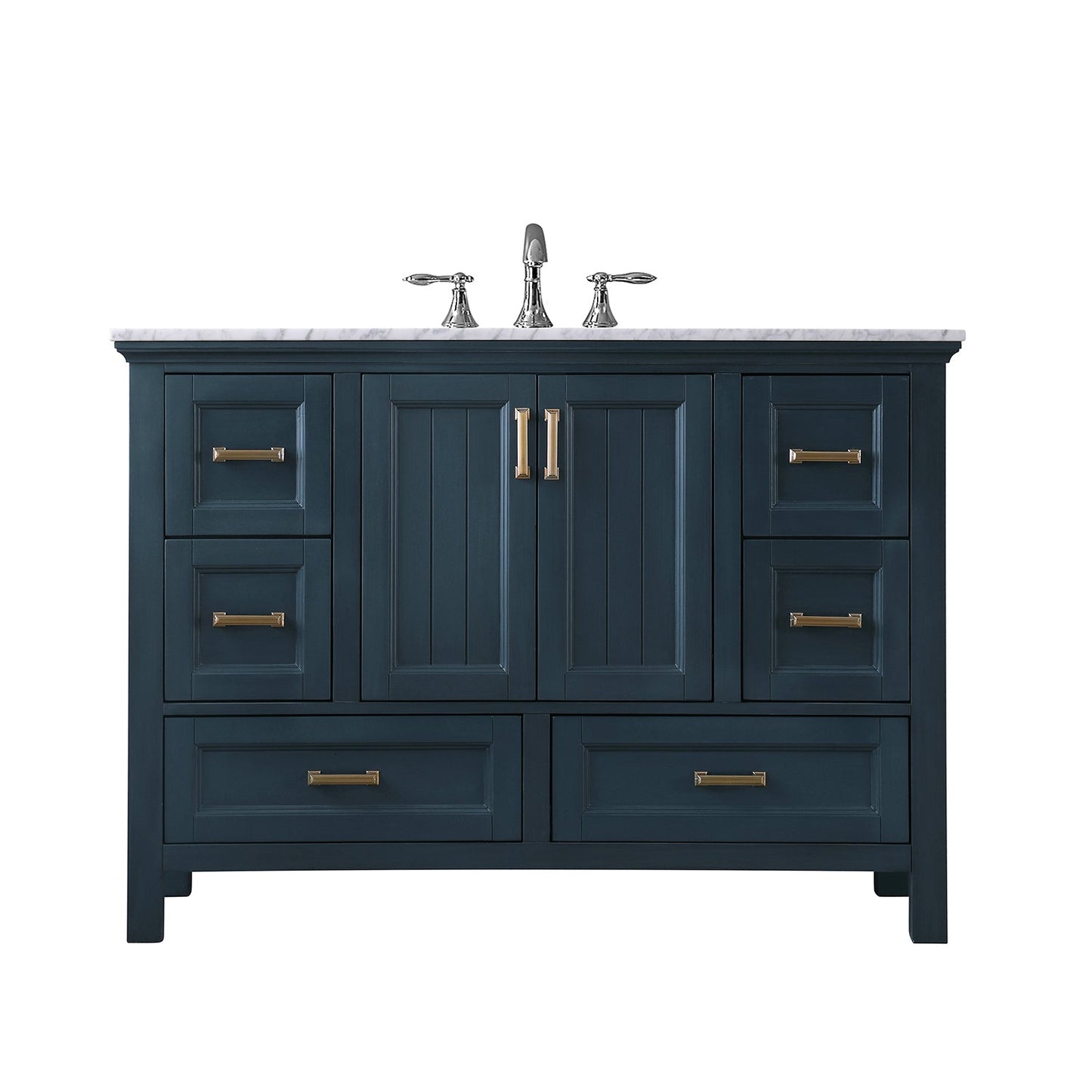 Isla 48" Single Bathroom Vanity Set in Classic Blue and Carrara White Marble Countertop without Mirror