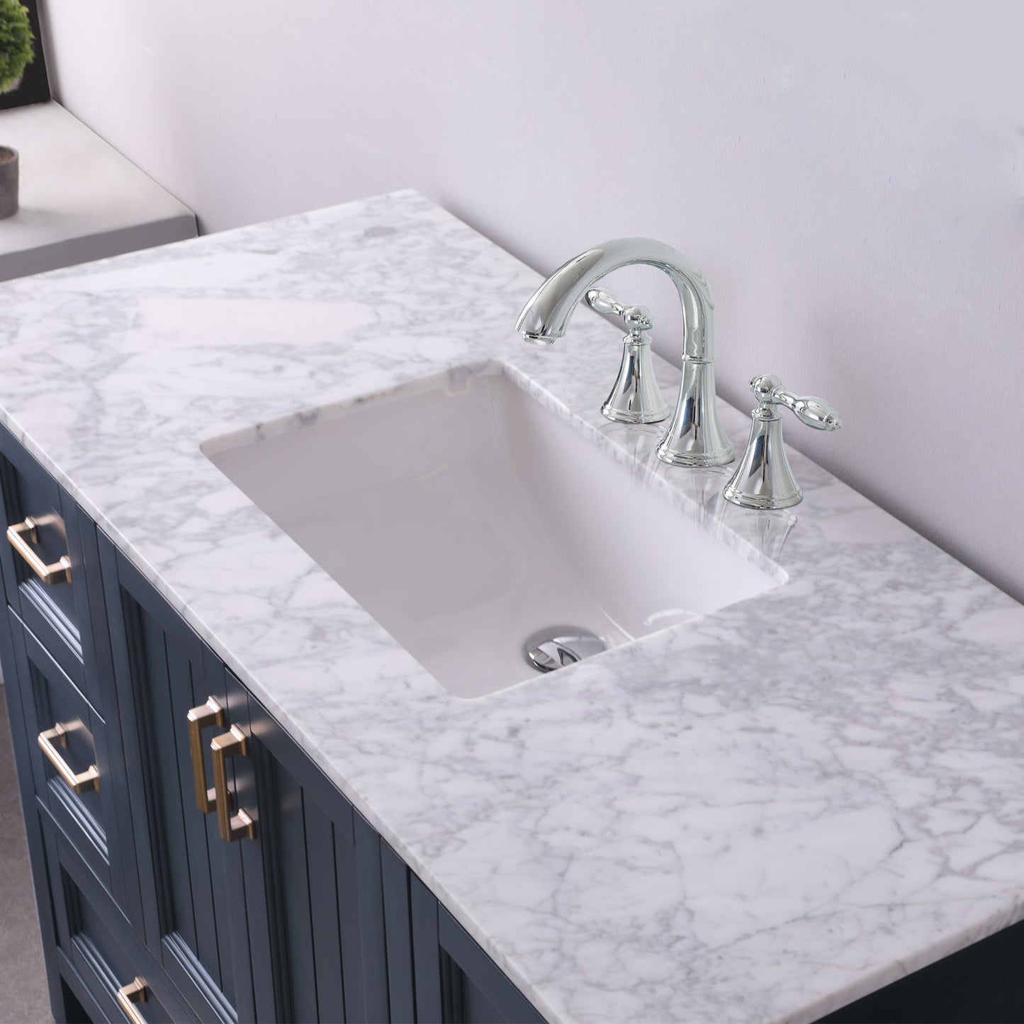 Isla 48" Single Bathroom Vanity Set in Classic Blue and Carrara White Marble Countertop without Mirror