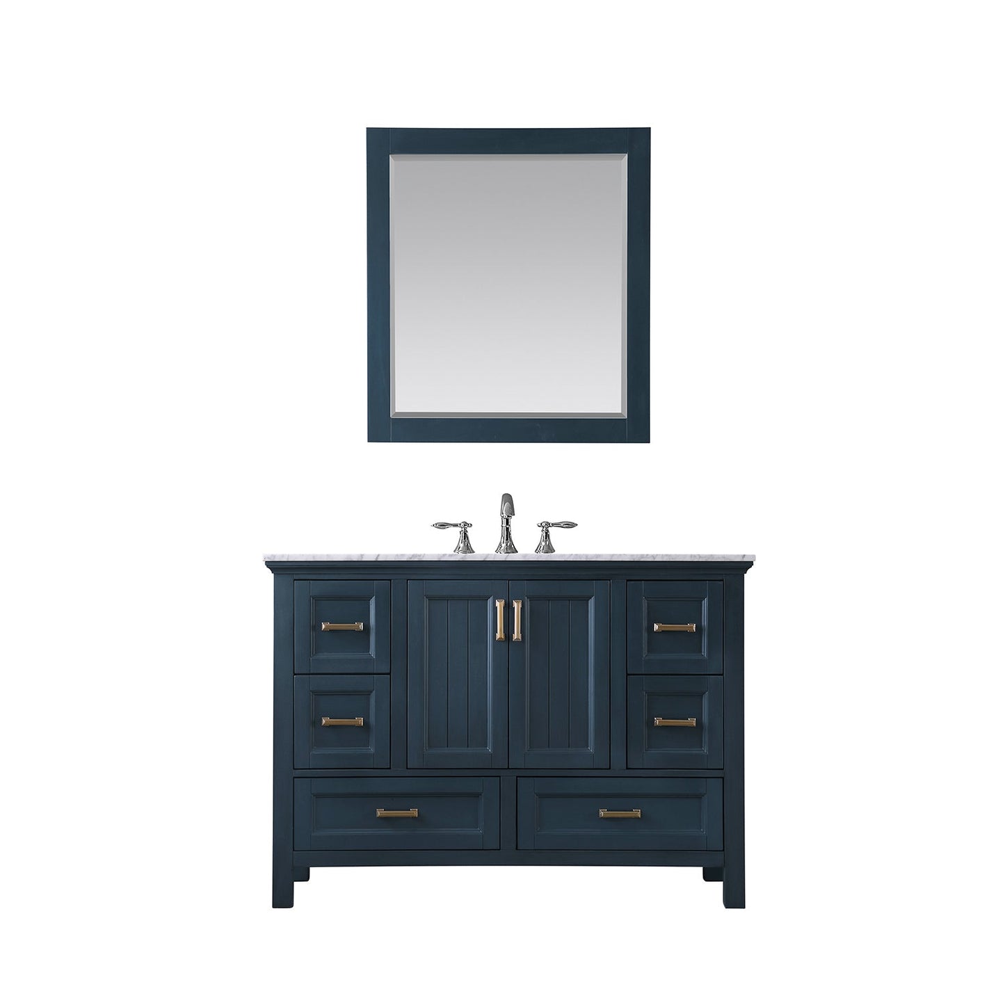 Isla 48" Single Bathroom Vanity Set in Classic Blue and Carrara White Marble Countertop with Mirror