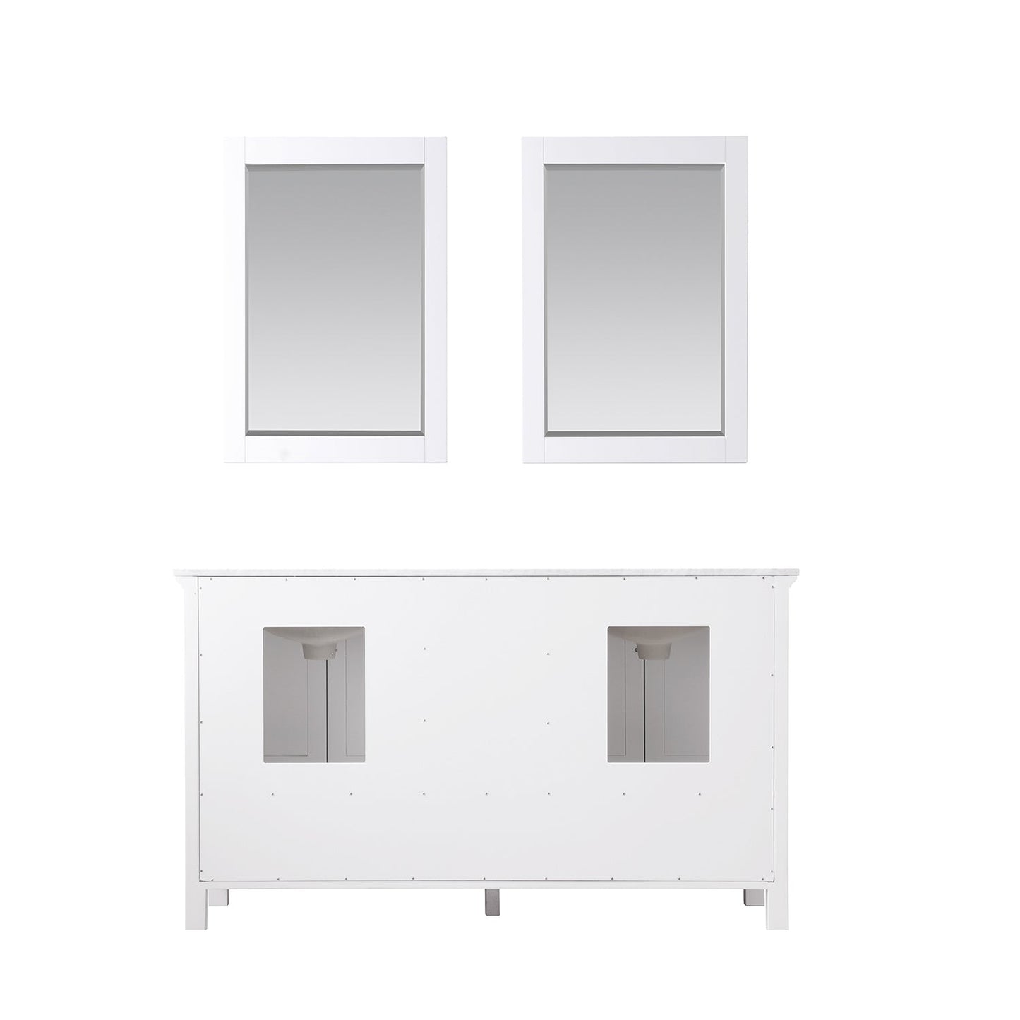 Isla 60" Double Bathroom Vanity Set in White and Carrara White Marble Countertop with Mirror