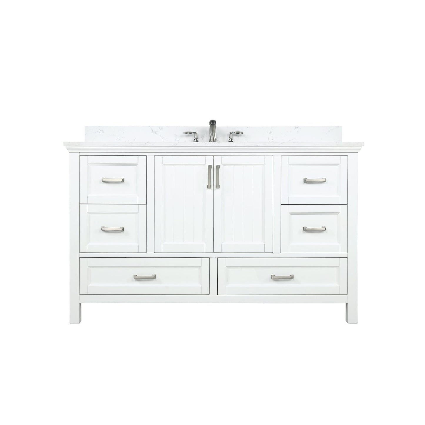 Isla 60" Single Bathroom Vanity Set in White and Aosta White Engineered Stone Countertop without Mirror