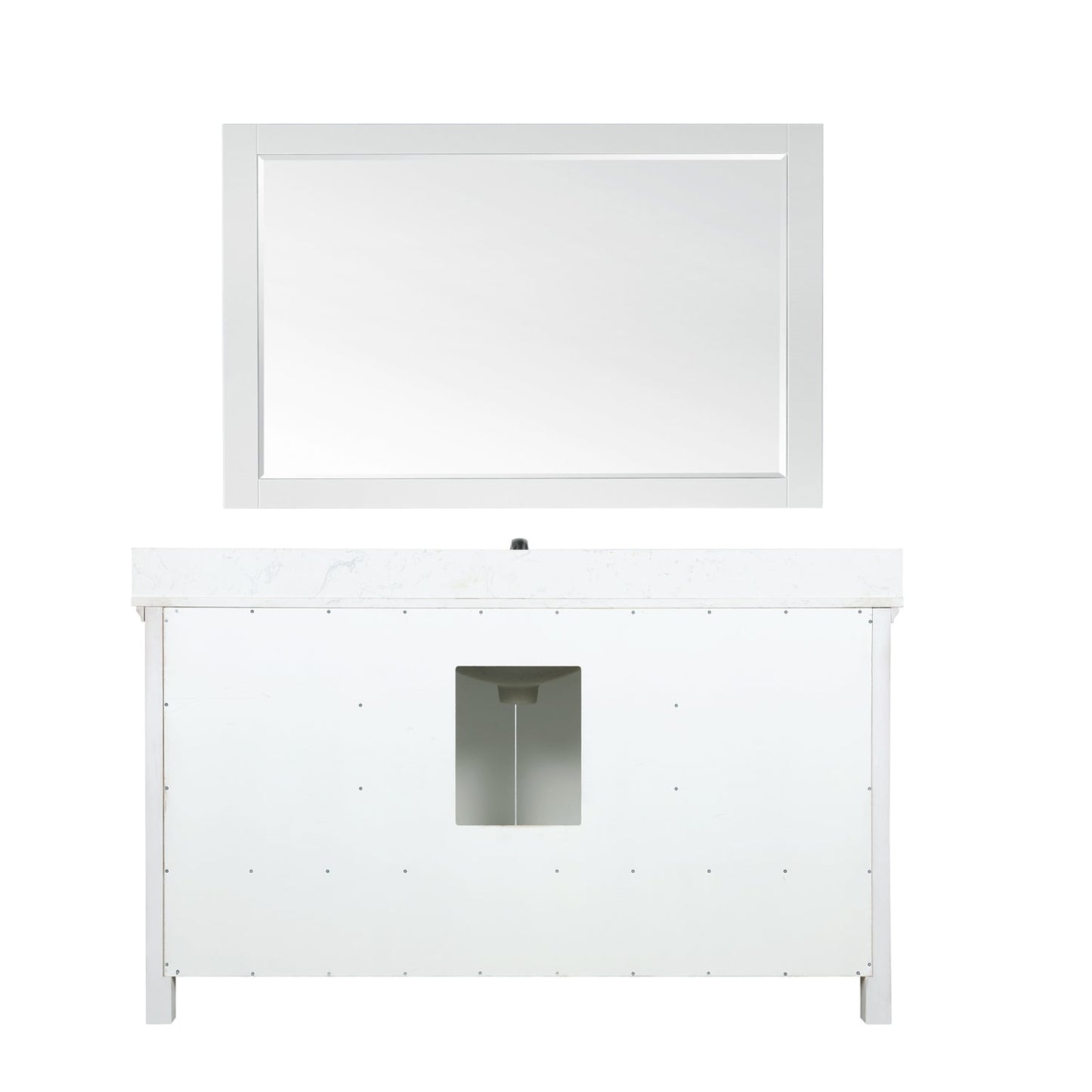 Isla 60" Single Bathroom Vanity Set in White and Aosta White Engineered Stone Countertop with Mirror