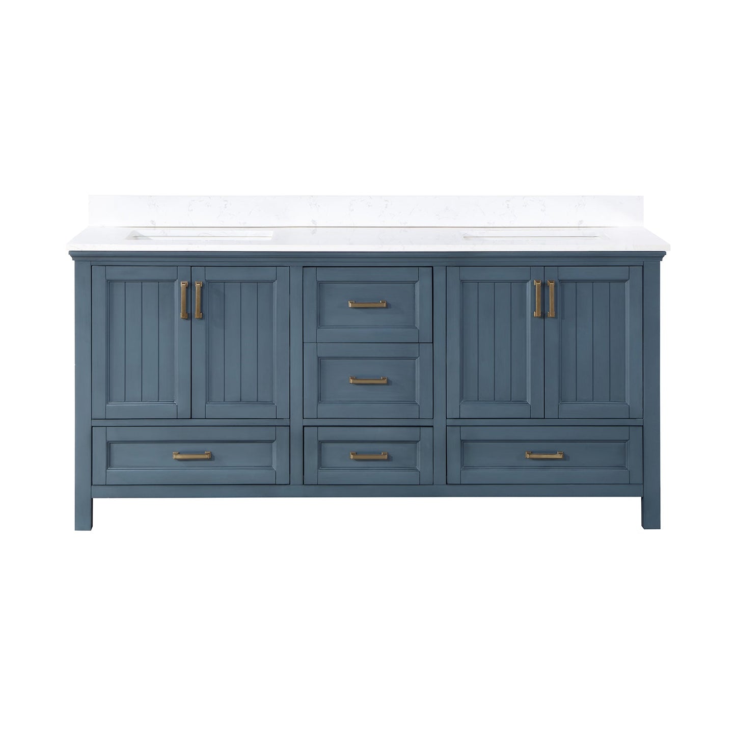 Isla 72" Double Bathroom Vanity Set in Classic Blue and Aosta White Engineered Stone Countertop without Mirror
