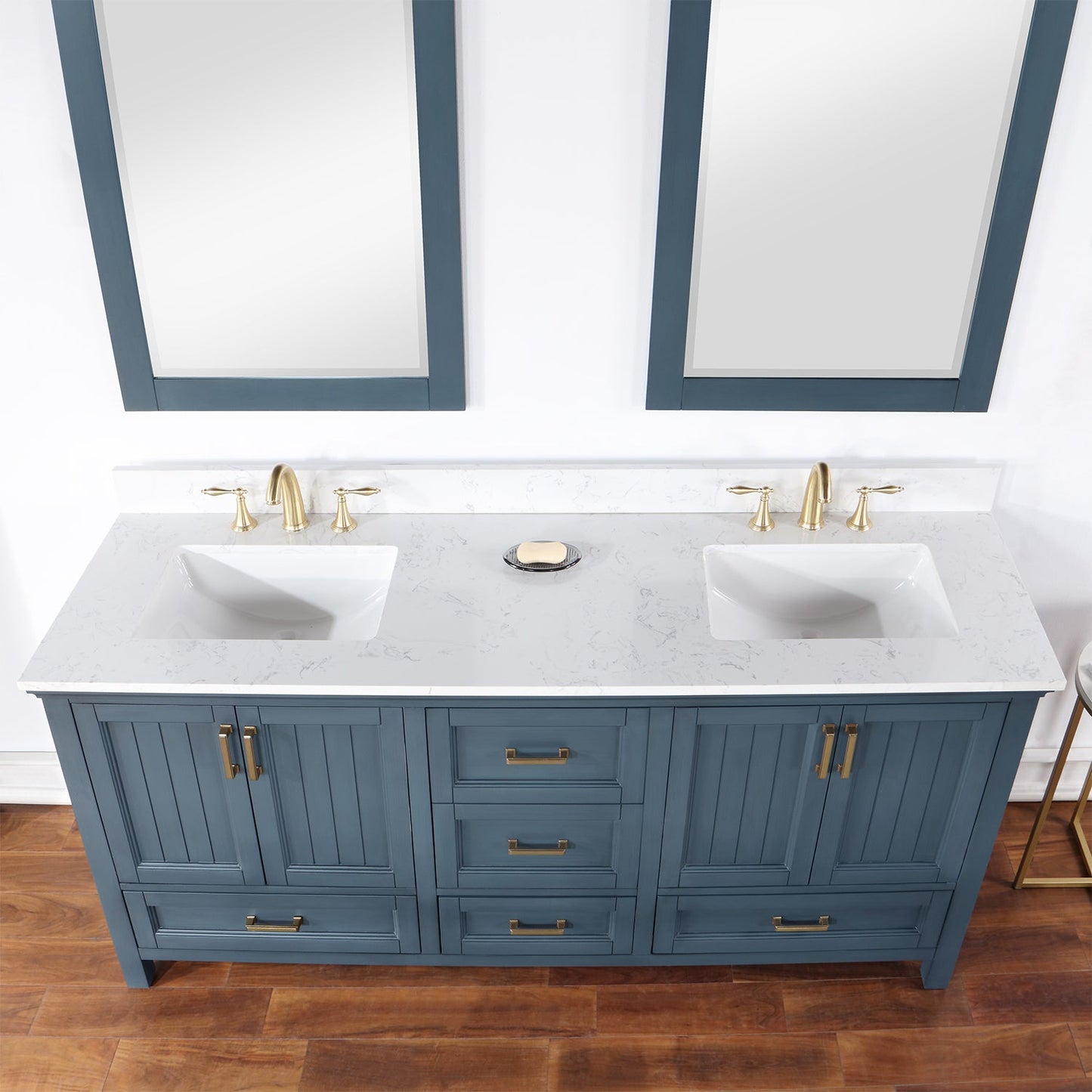 Isla 72" Double Bathroom Vanity Set in Classic Blue and Aosta White Engineered Stone Countertop with Mirror