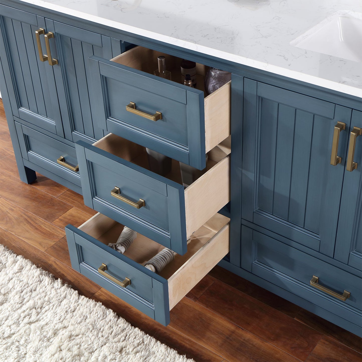 Isla 72" Double Bathroom Vanity Set in Classic Blue and Aosta White Engineered Stone Countertop with Mirror