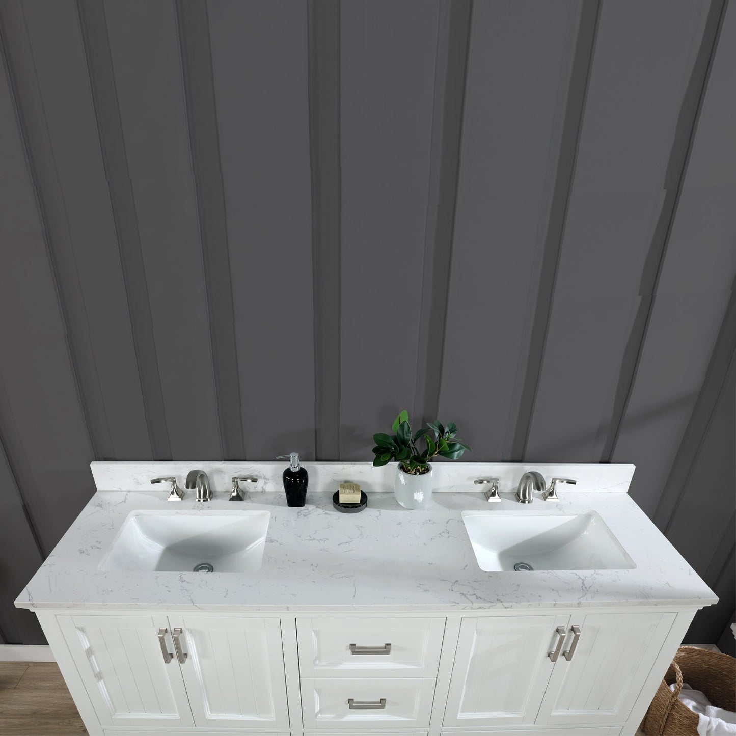 Isla 72" Double Bathroom Vanity Set in White and Aosta White Engineered Stone Countertop without Mirror