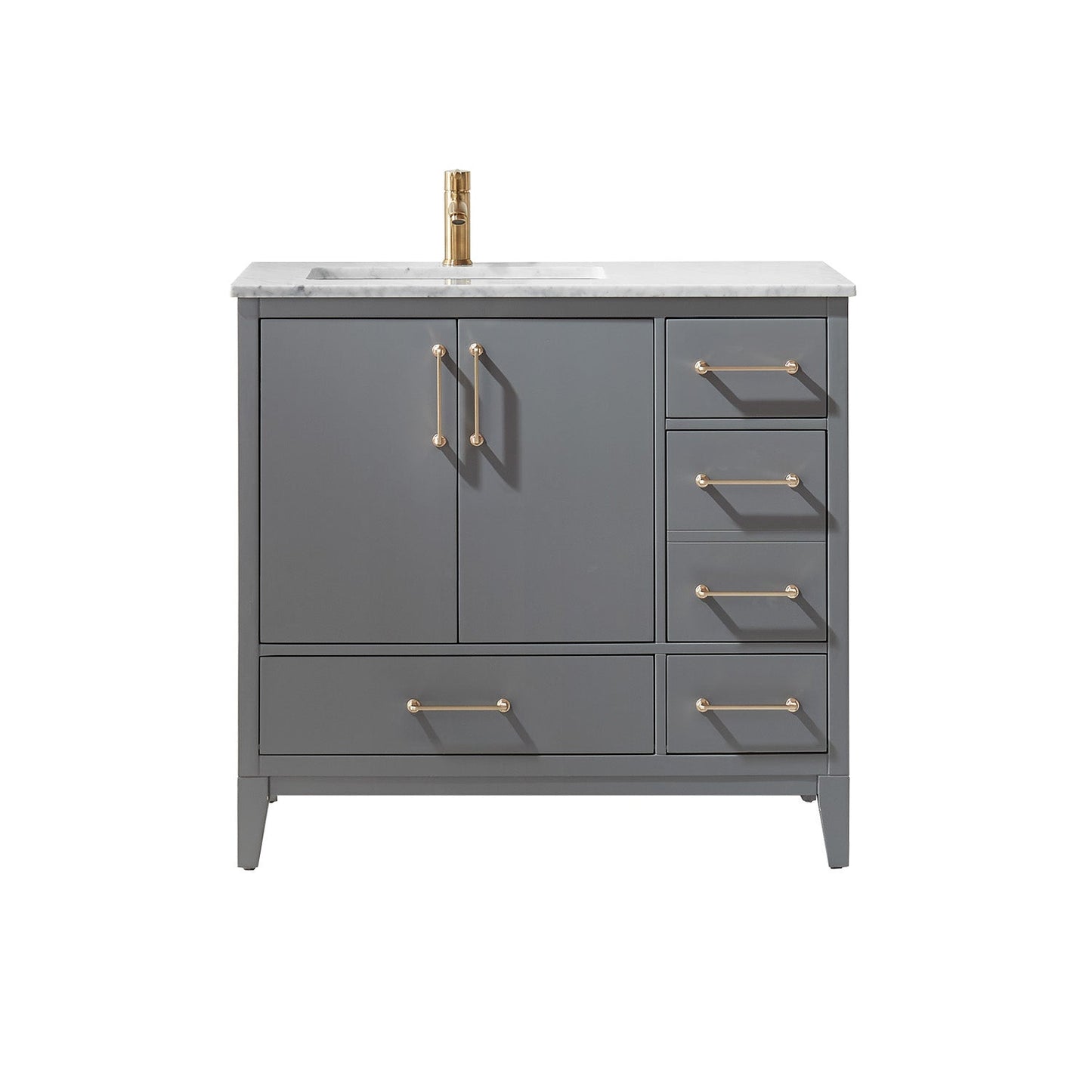 Sutton 36" Single Bathroom Vanity Set in Gray and Carrara White Marble Countertop without Mirror