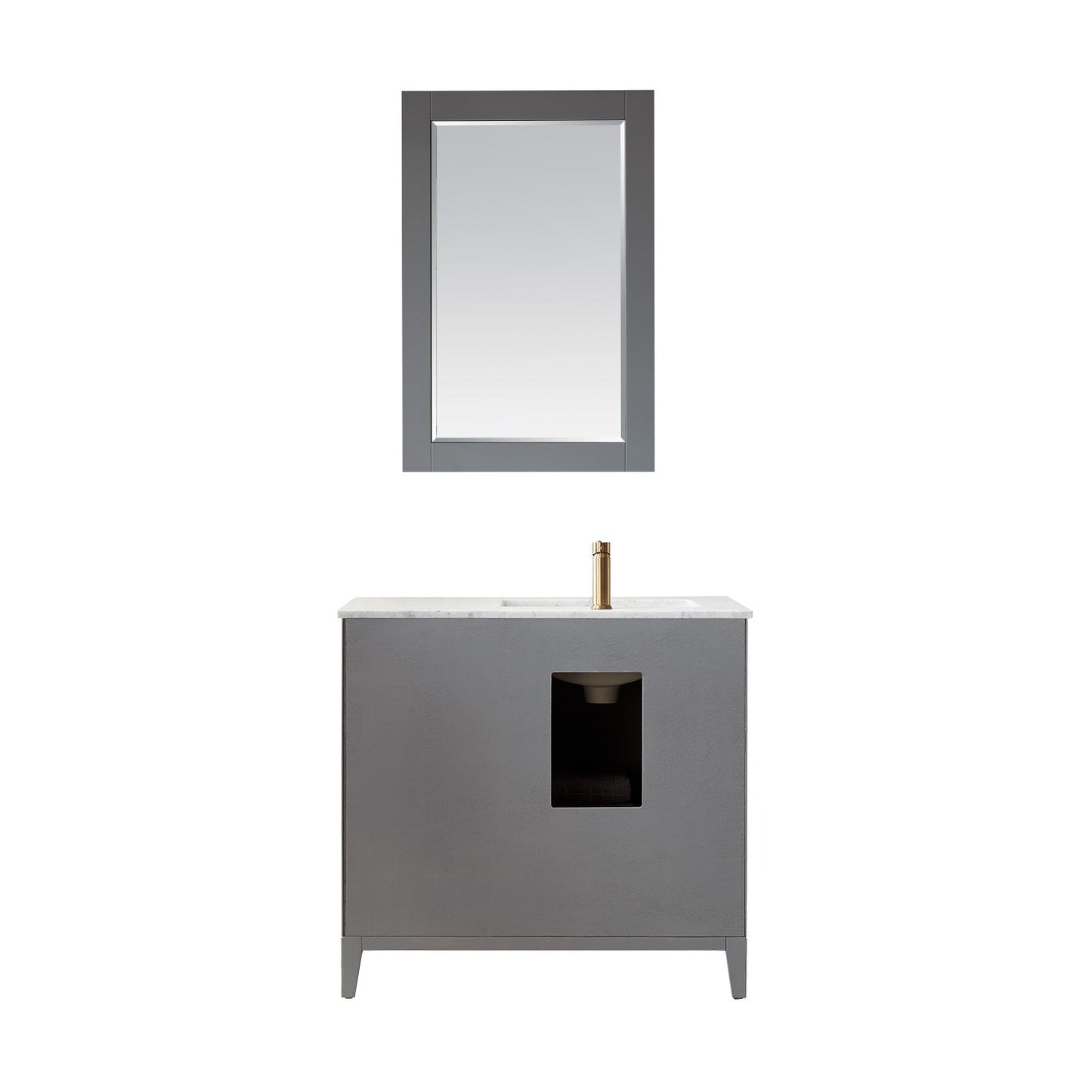 Sutton 36" Single Bathroom Vanity Set in Gray and Carrara White Marble Countertop with Mirror