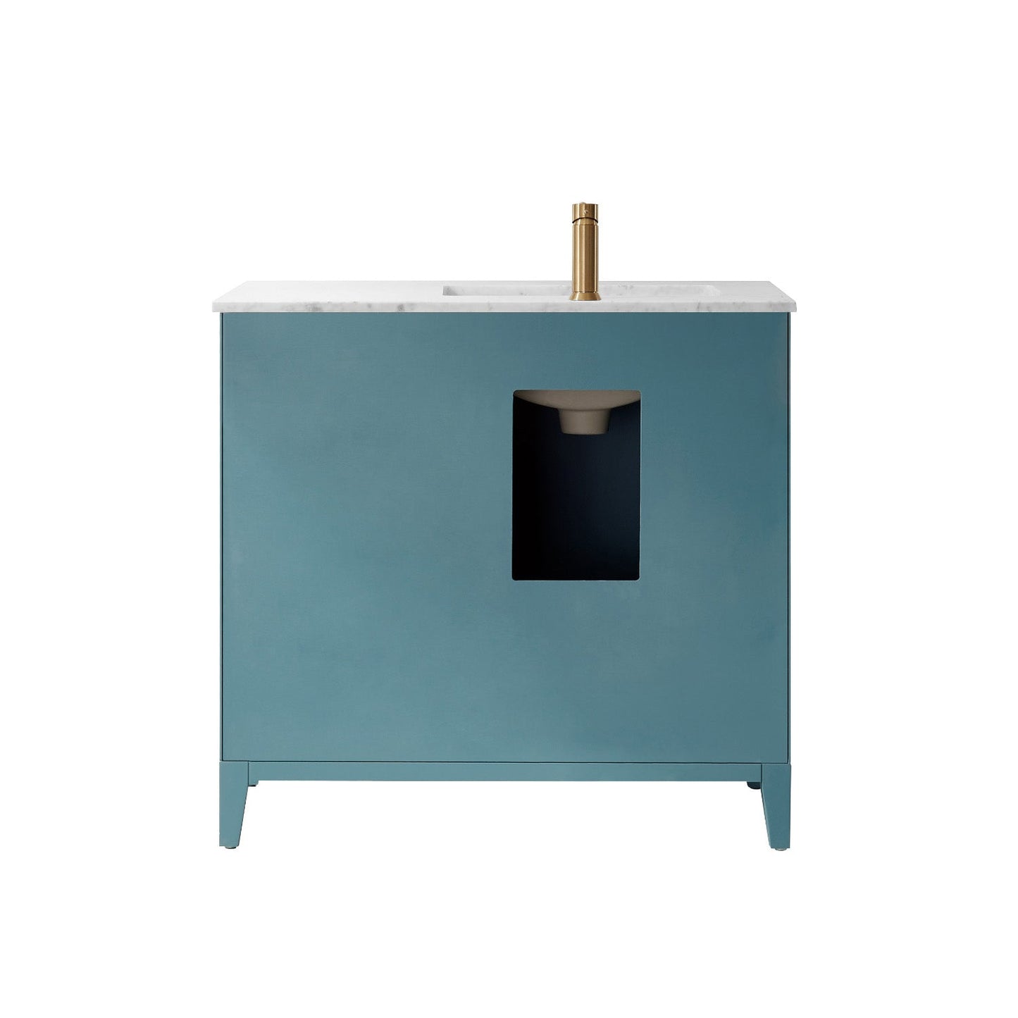 Sutton 36" Single Bathroom Vanity Set in Royal Green and Carrara White Marble Countertop without Mirror
