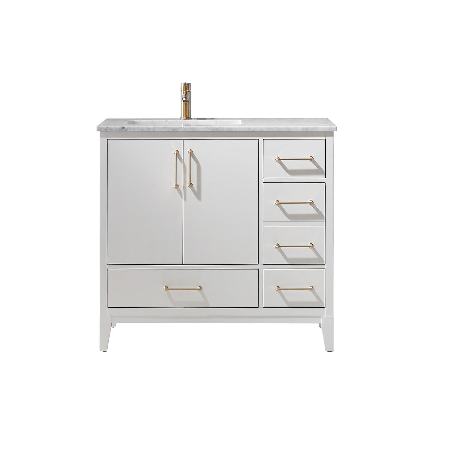 Sutton 36" Single Bathroom Vanity Set in White and Carrara White Marble Countertop without Mirror