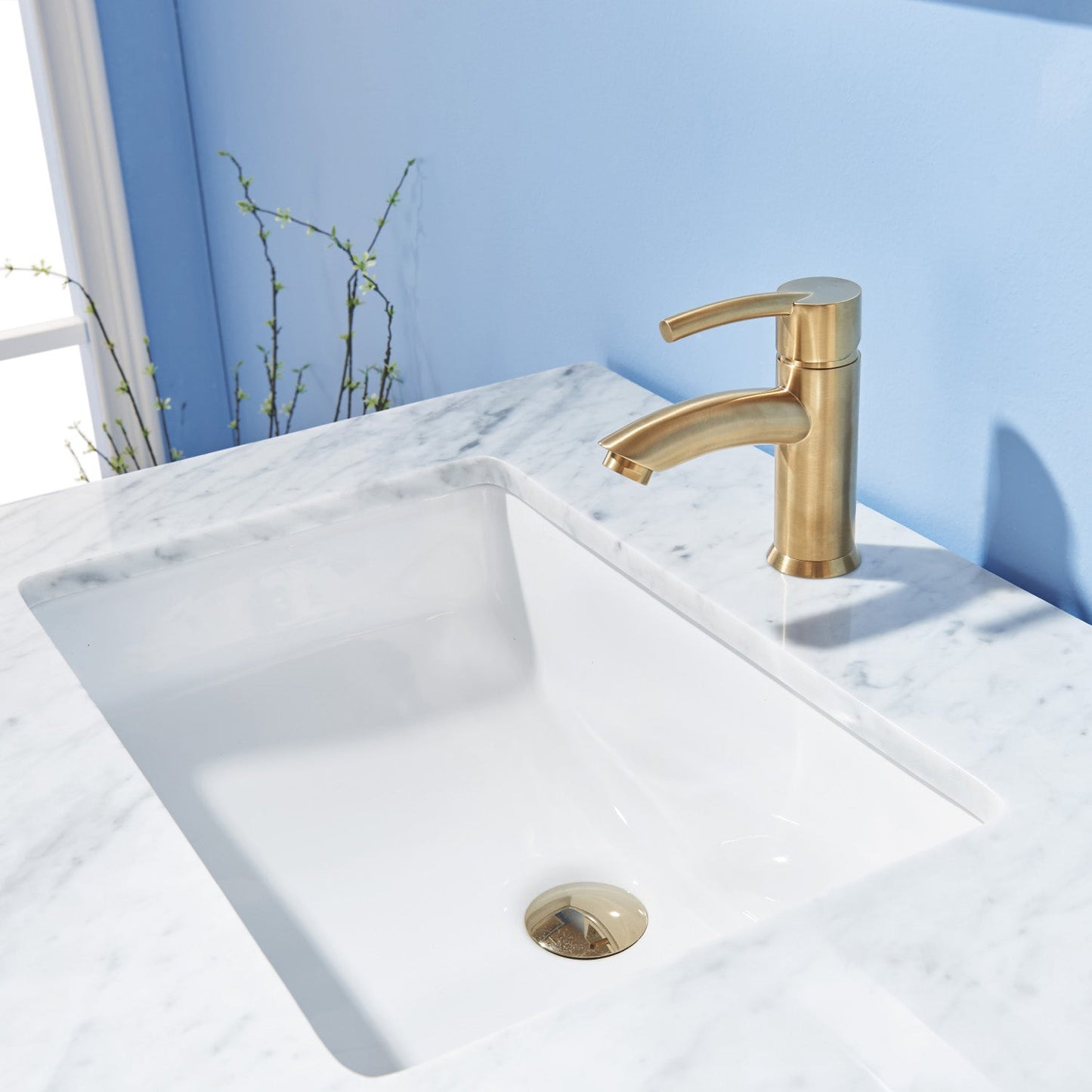 Sutton 36" Single Bathroom Vanity Set in White and Carrara White Marble Countertop without Mirror