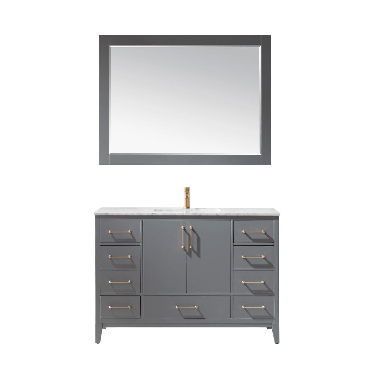 Sutton 48" Single Bathroom Vanity Set in Gray and Carrara White Marble Countertop with Mirror