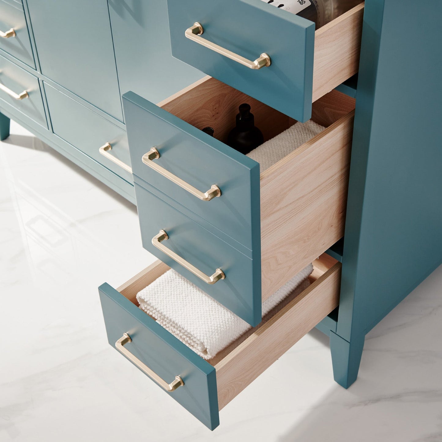 Sutton 48" Single Bathroom Vanity Set in Royal Green and Carrara White Marble Countertop with Mirror