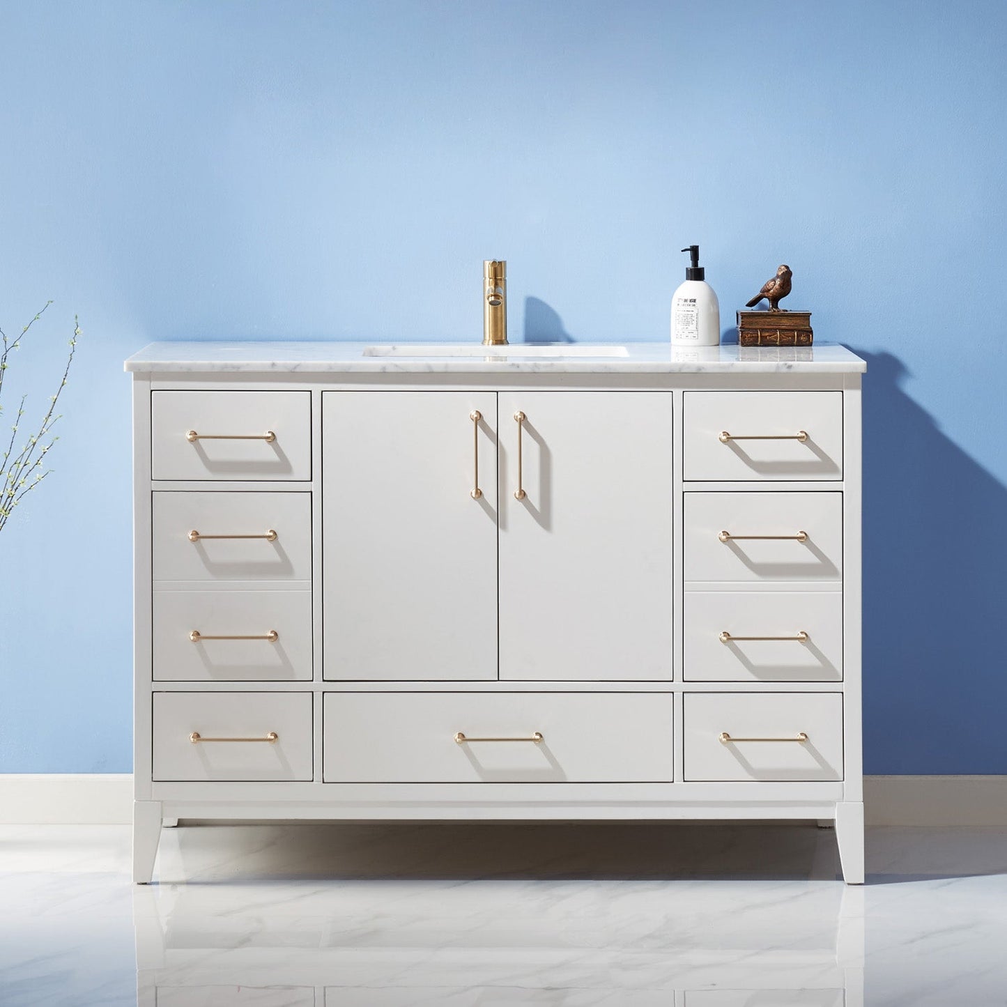 Sutton 48" Single Bathroom Vanity Set in White and Carrara White Marble Countertop without Mirror