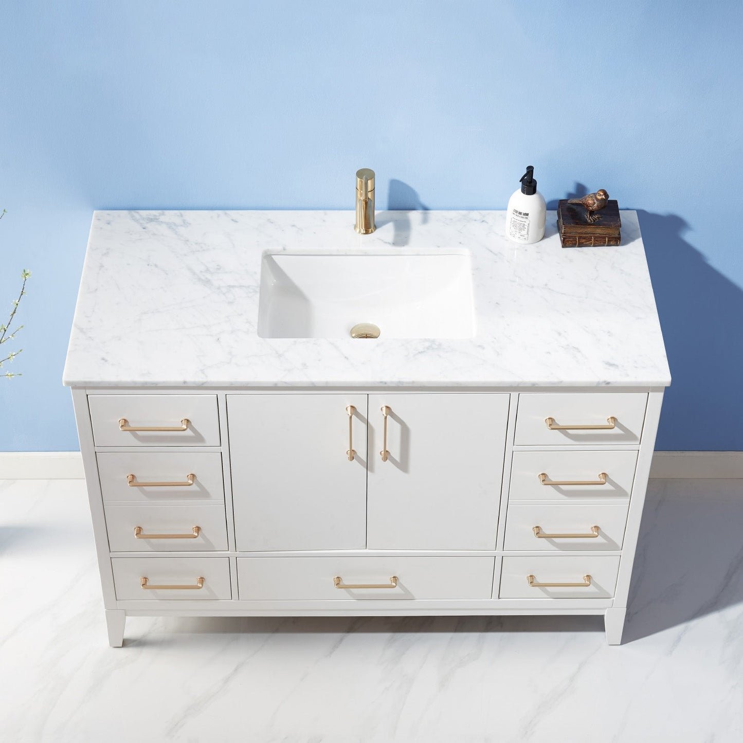 Sutton 48" Single Bathroom Vanity Set in White and Carrara White Marble Countertop without Mirror