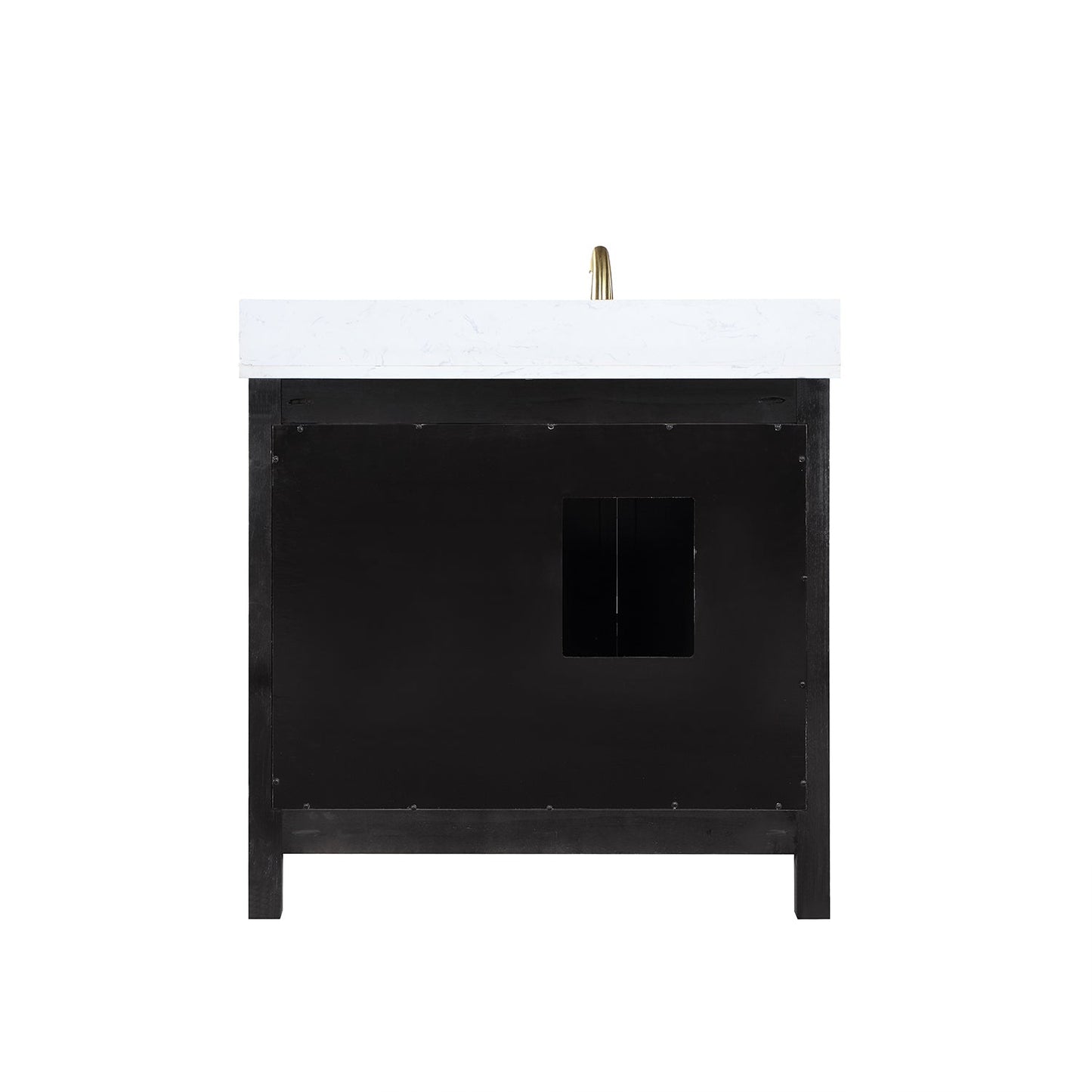 Hadiya 36" Single Bathroom Vanity Set in Black Oak with Aosta White Engineered Stone Countertop with Mirror