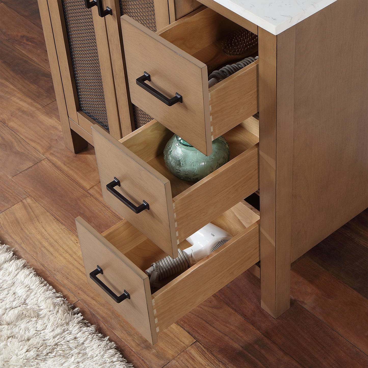 Hadiya 36" Single Bathroom Vanity Set in Brown Pine with Aosta White Engineered Stone Countertop with Mirror