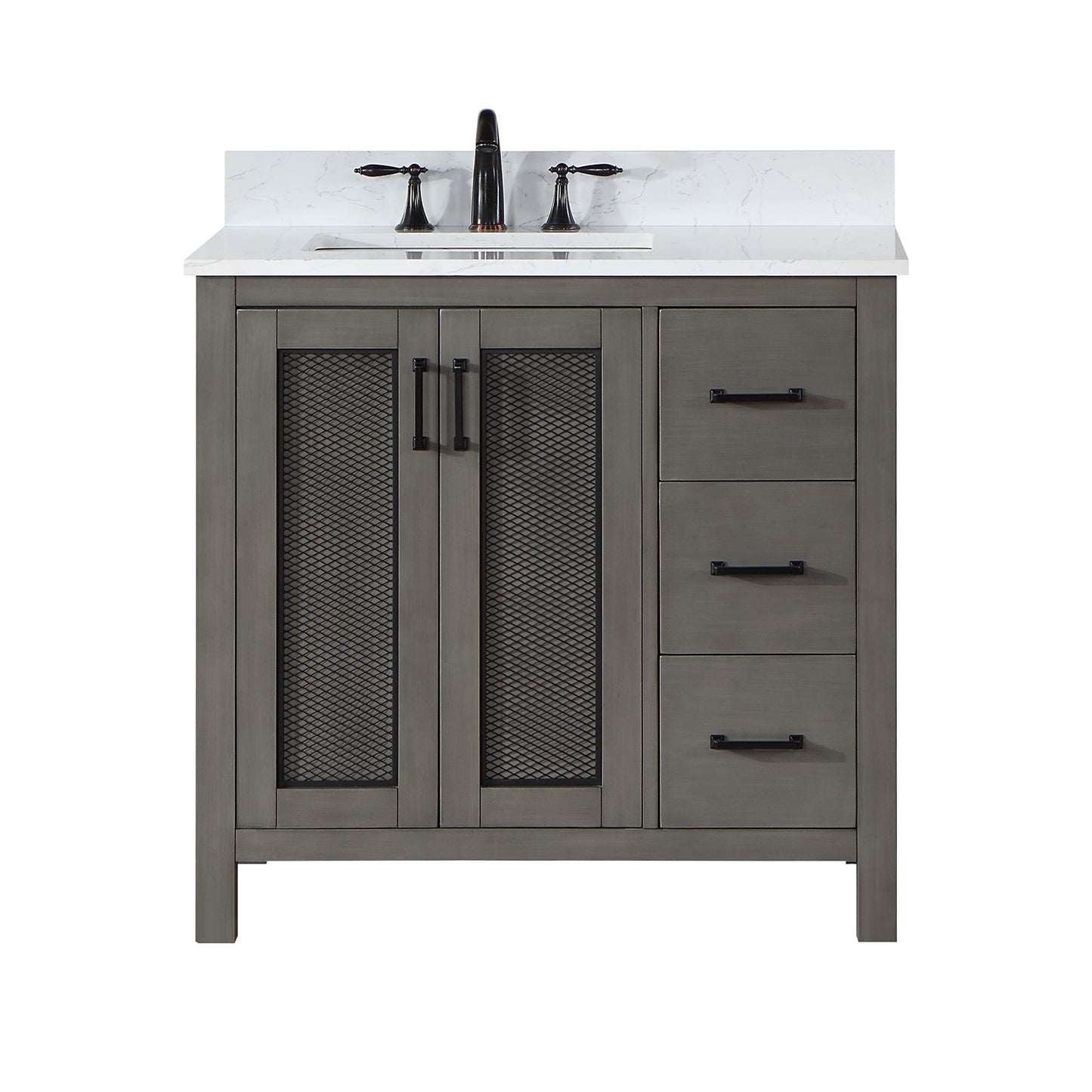 Hadiya 36" Single Bathroom Vanity Set in Gray Pine with Aosta White Engineered Stone Countertop without Mirror