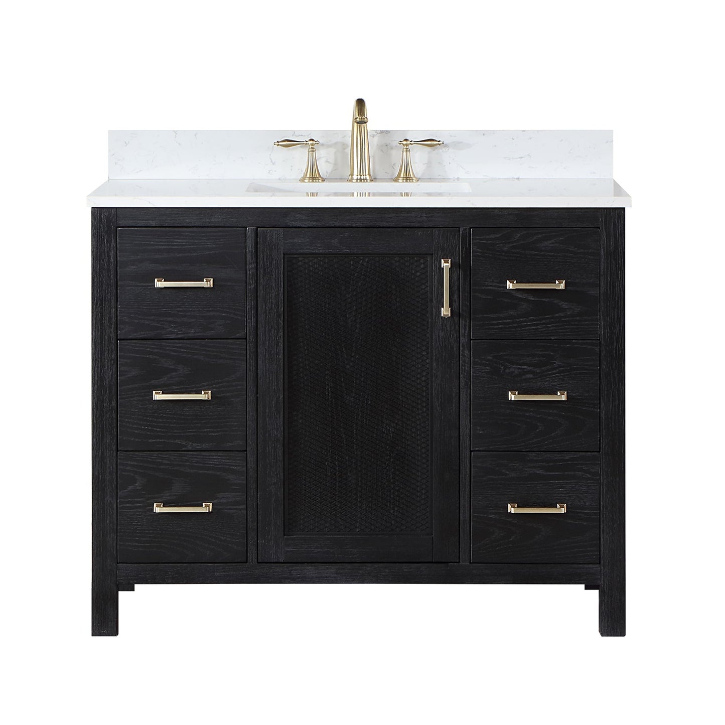 Hadiya 42" Single Bathroom Vanity Set in Black Oak with Aosta White Engineered Stone Countertop without Mirror