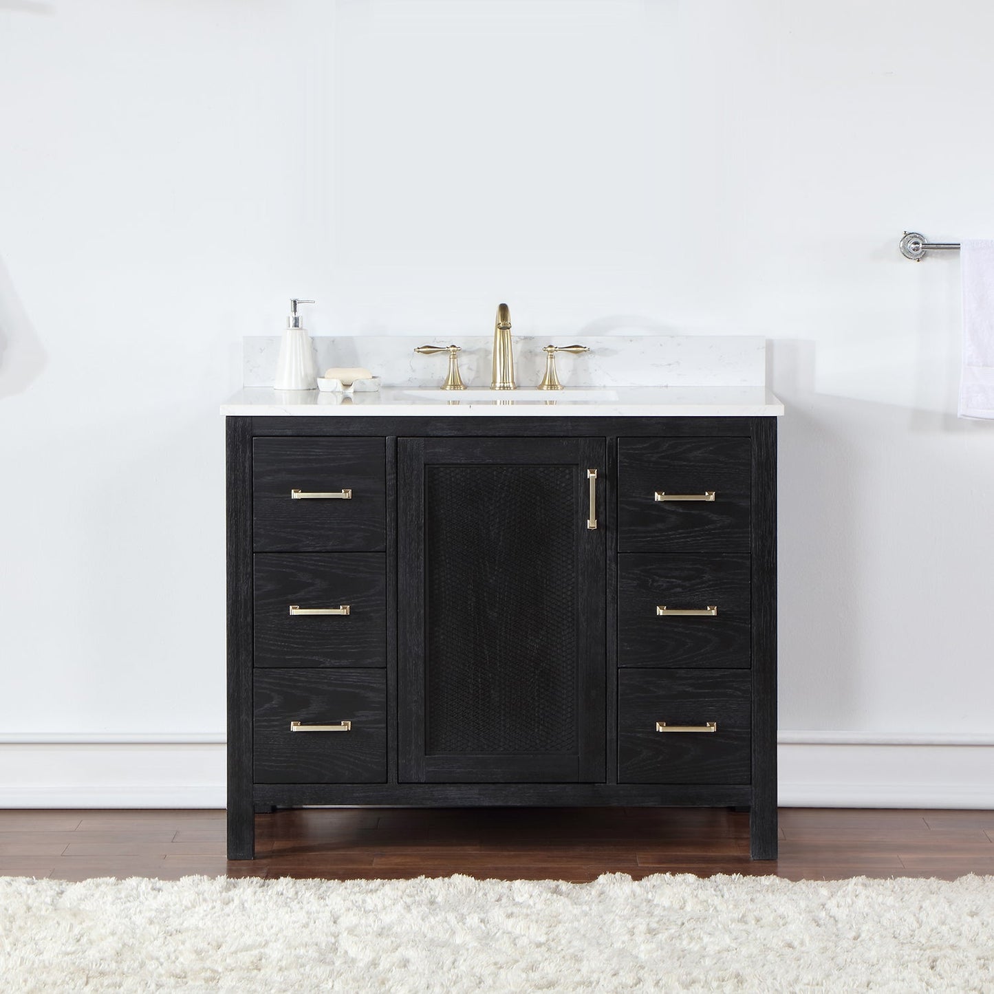 Hadiya 42" Single Bathroom Vanity Set in Black Oak with Aosta White Engineered Stone Countertop without Mirror