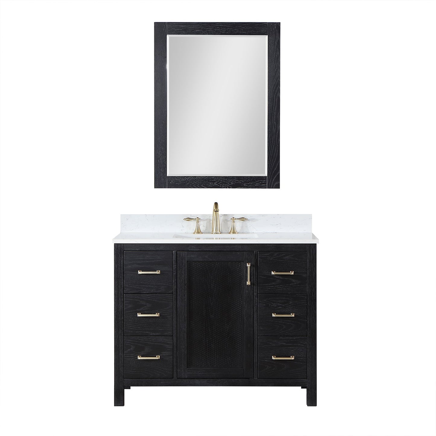 Hadiya 42" Single Bathroom Vanity Set in Black Oak with Aosta White Engineered Stone Countertop with Mirror