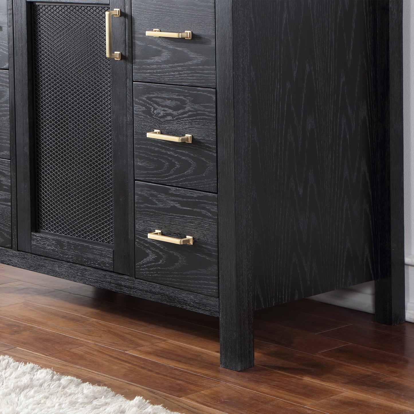 Hadiya 42" Single Bathroom Vanity Set in Black Oak with Aosta White Engineered Stone Countertop with Mirror