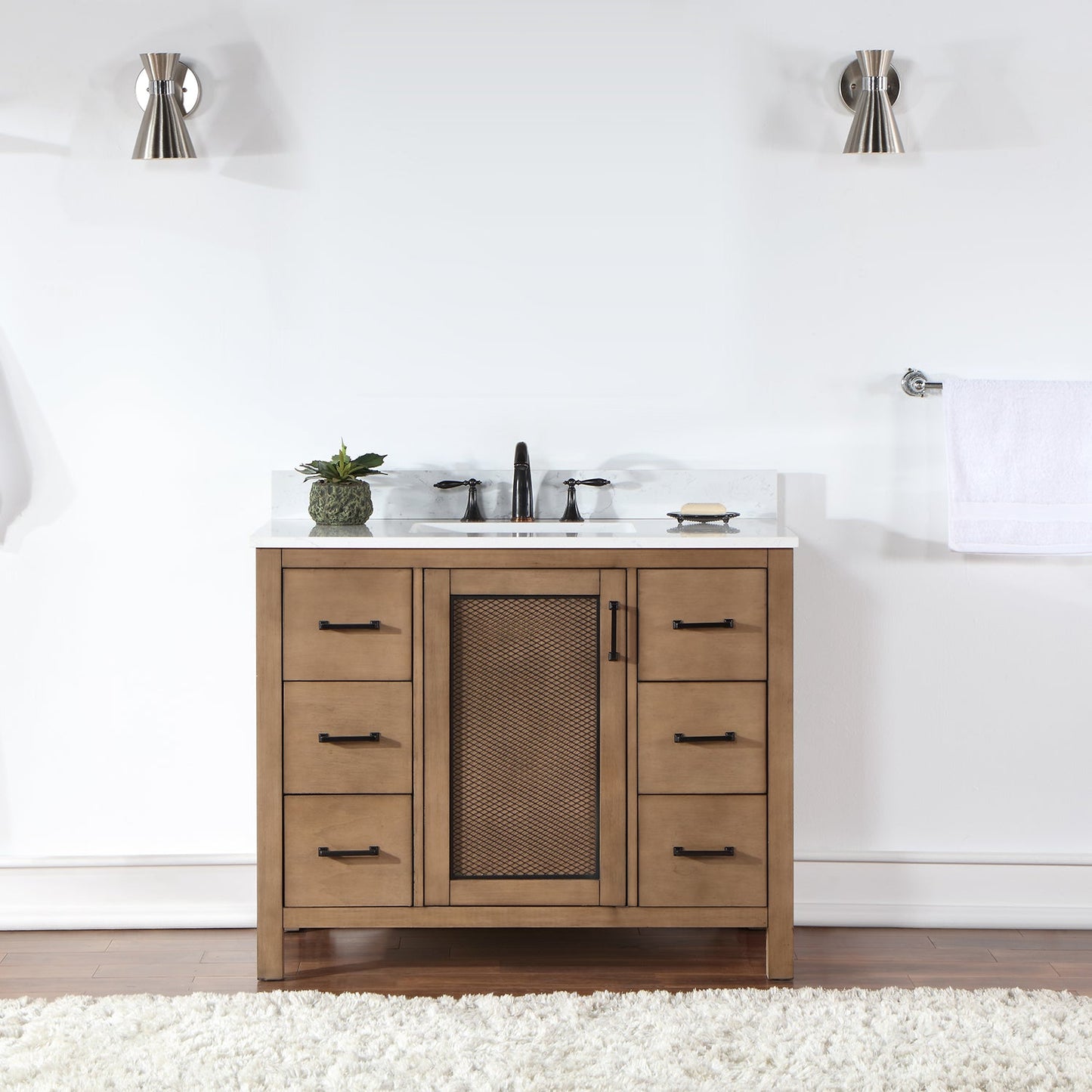 Hadiya 42" Single Bathroom Vanity Set in Brown Pine with Aosta White Engineered Stone Countertop without Mirror