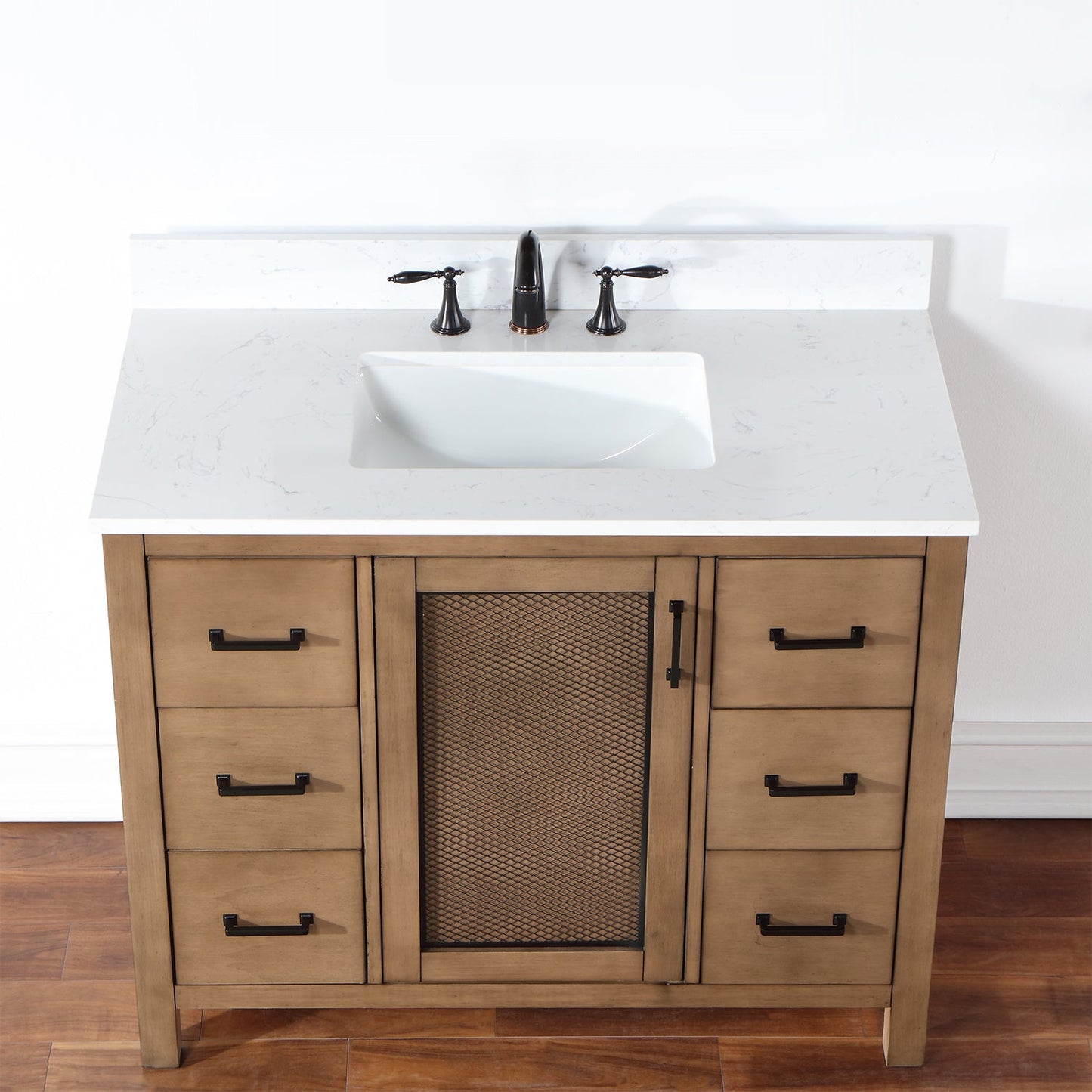 Hadiya 42" Single Bathroom Vanity Set in Brown Pine with Aosta White Engineered Stone Countertop without Mirror