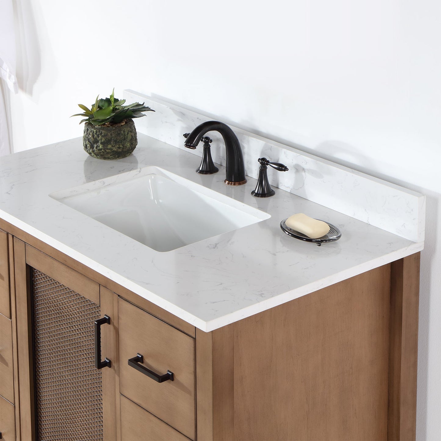 Hadiya 42" Single Bathroom Vanity Set in Brown Pine with Aosta White Engineered Stone Countertop without Mirror