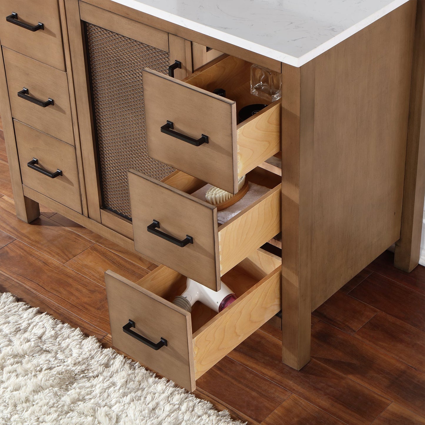 Hadiya 42" Single Bathroom Vanity Set in Brown Pine with Aosta White Engineered Stone Countertop without Mirror
