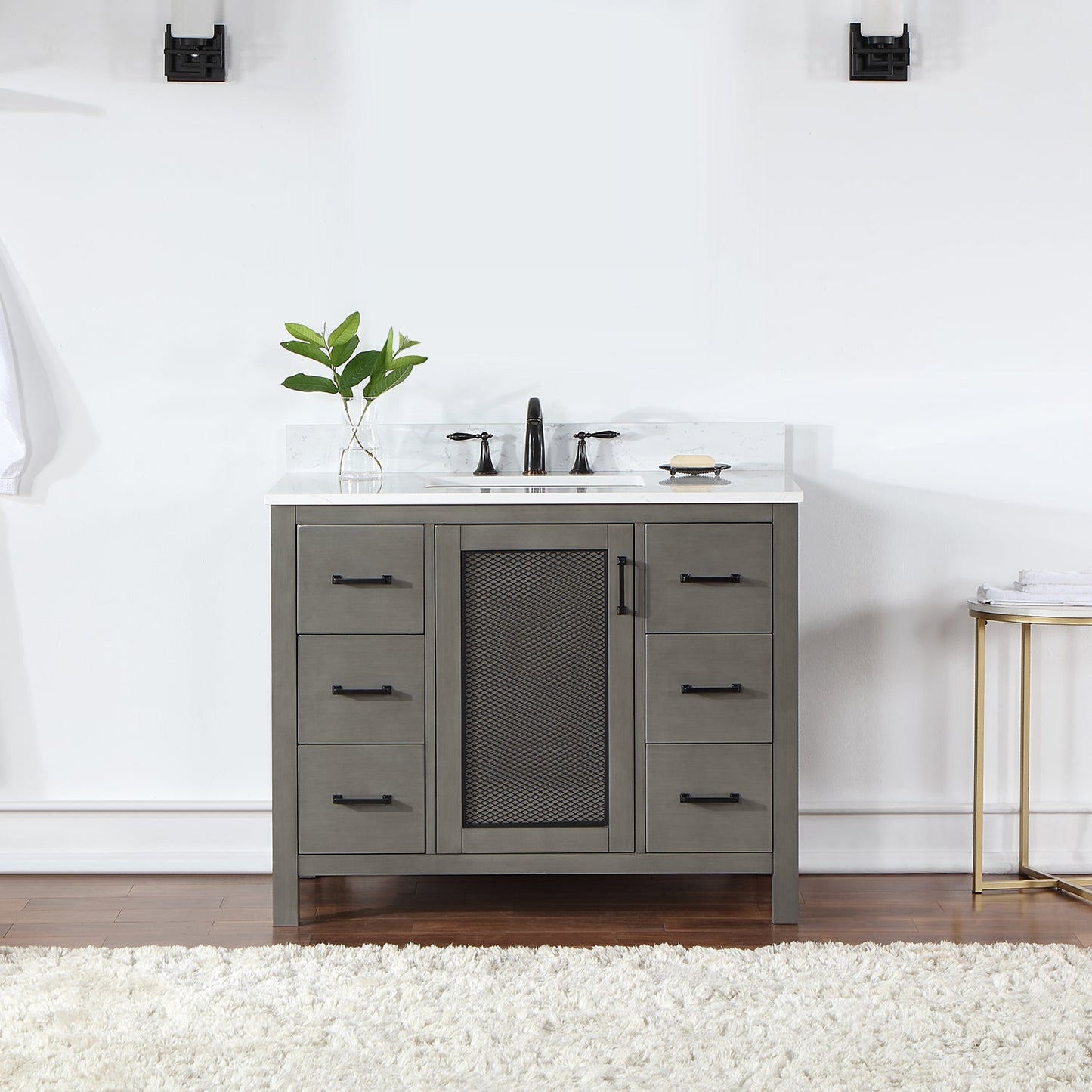 Hadiya 42" Single Bathroom Vanity Set in Gray Pine with Aosta White Engineered Stone Countertop without Mirror