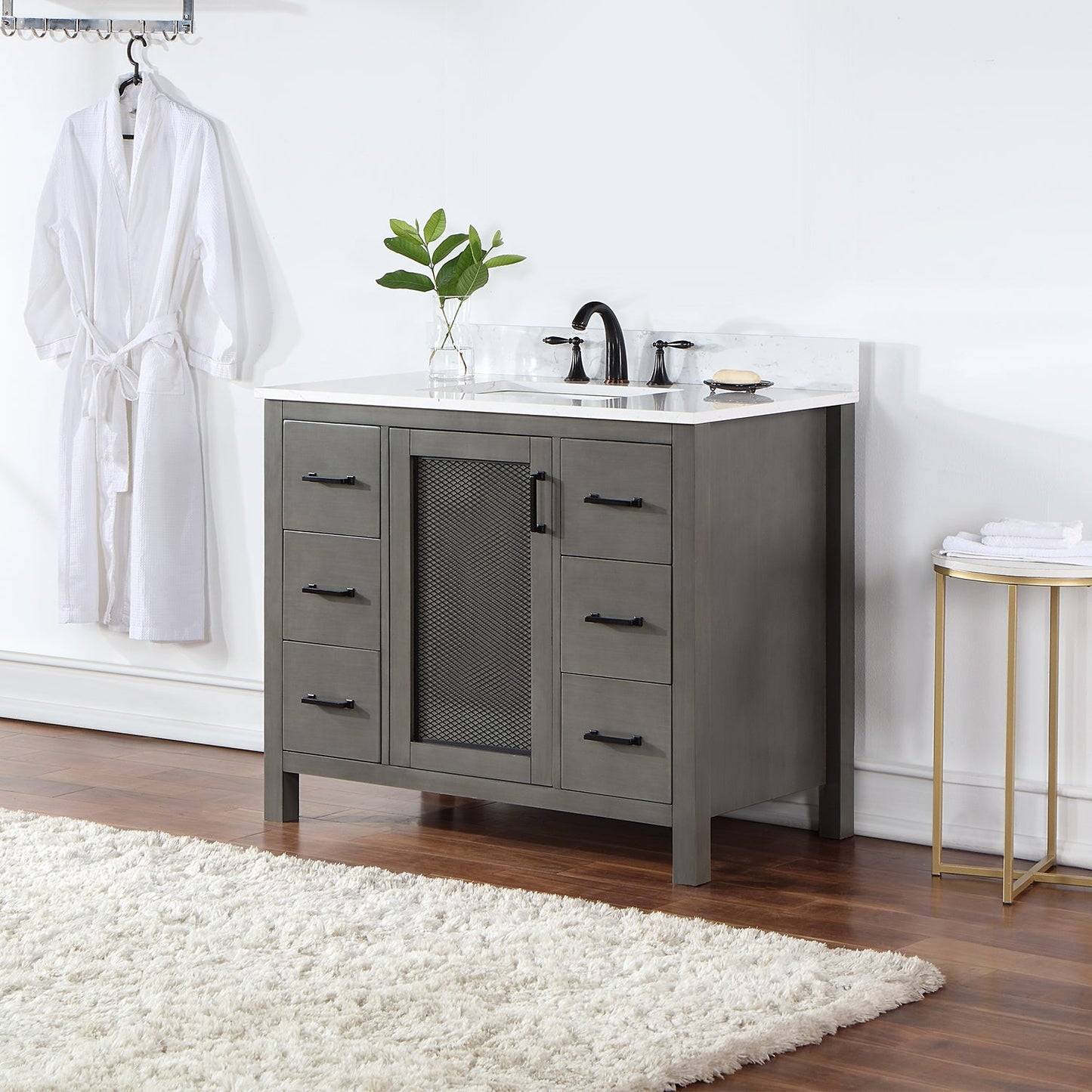 Hadiya 42" Single Bathroom Vanity Set in Gray Pine with Aosta White Engineered Stone Countertop without Mirror