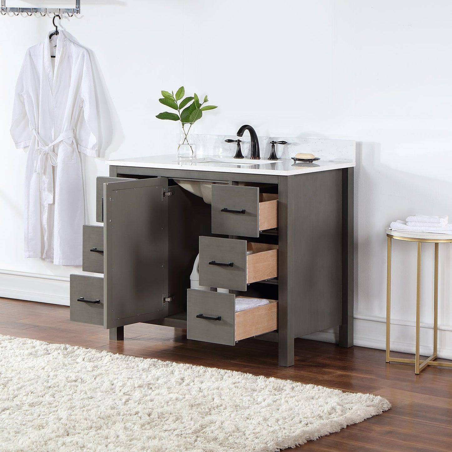 Hadiya 42" Single Bathroom Vanity Set in Gray Pine with Aosta White Engineered Stone Countertop without Mirror